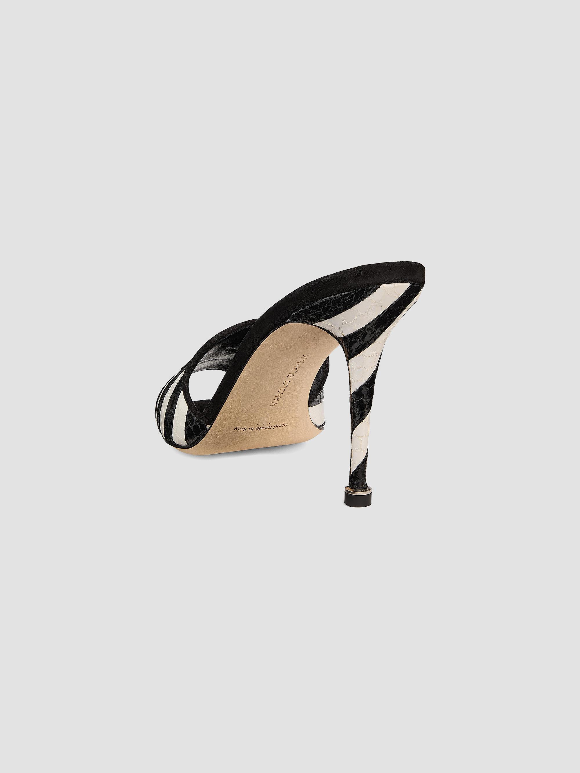 Manolo Blahnik Larache 90MM Striped Snakeskin Stiletto Mules