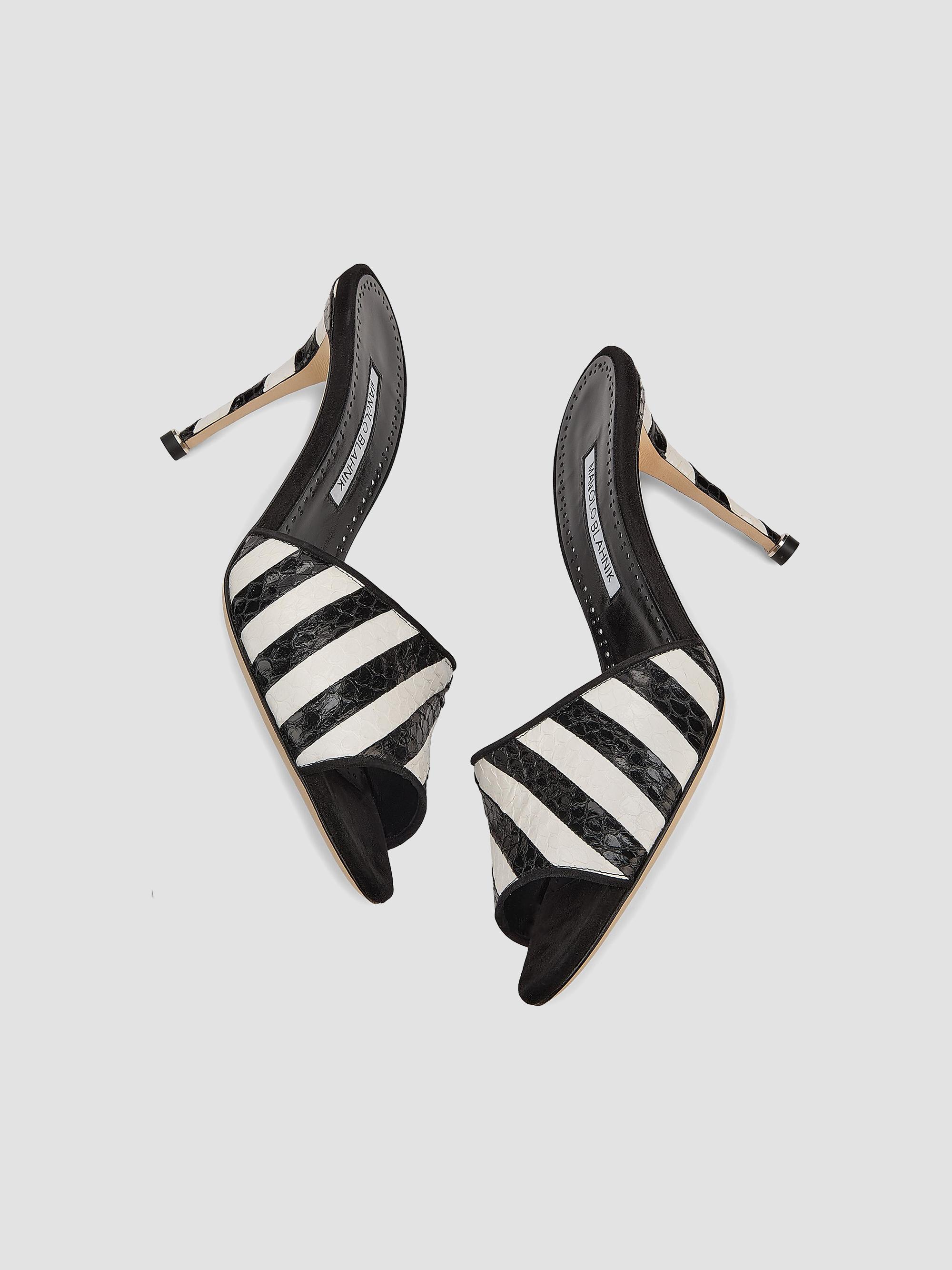 Manolo Blahnik Larache 90MM Striped Snakeskin Stiletto Mules