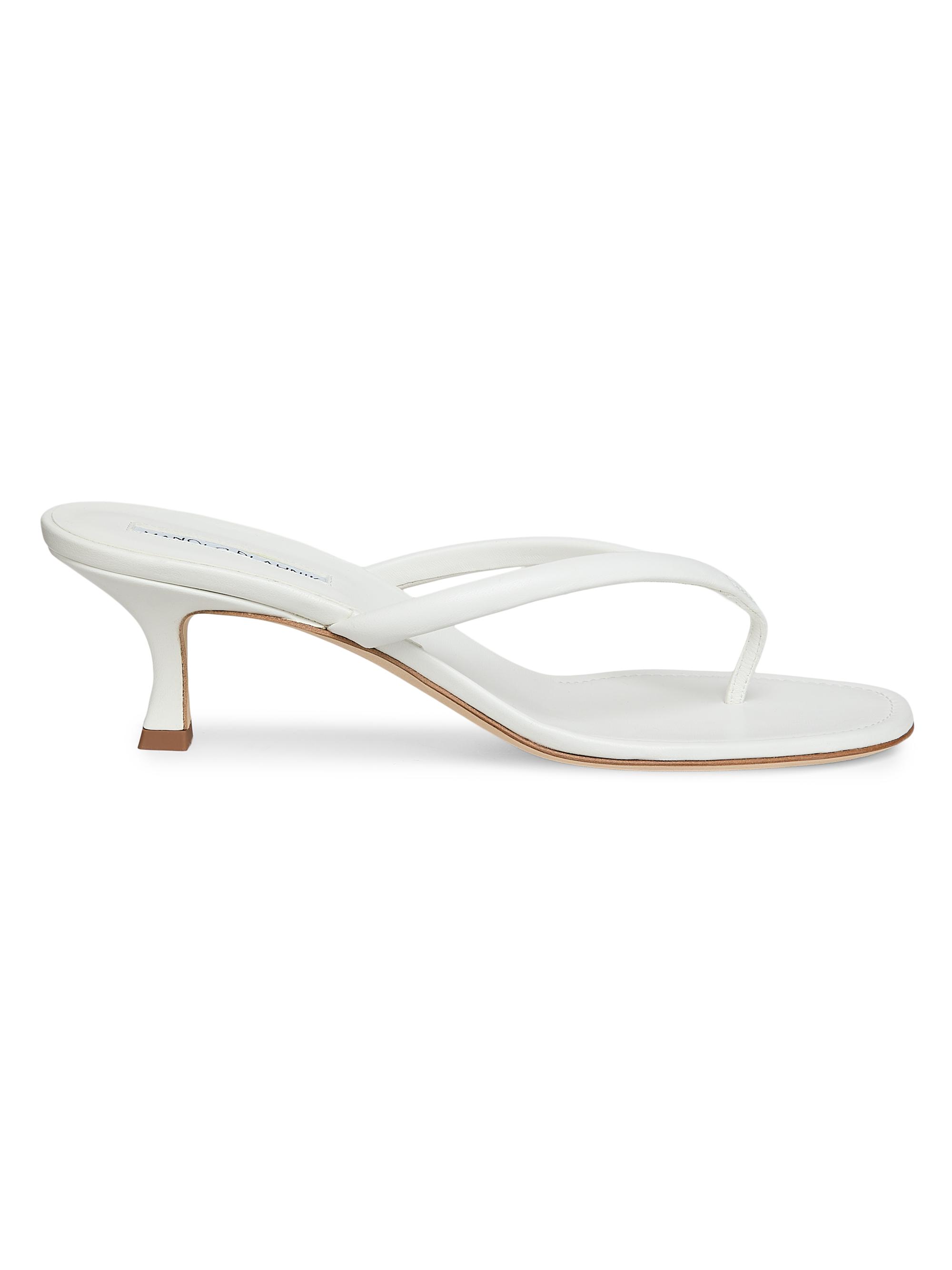 Manolo Blahnik Women's Paterno 50MM Leather Sandals - White