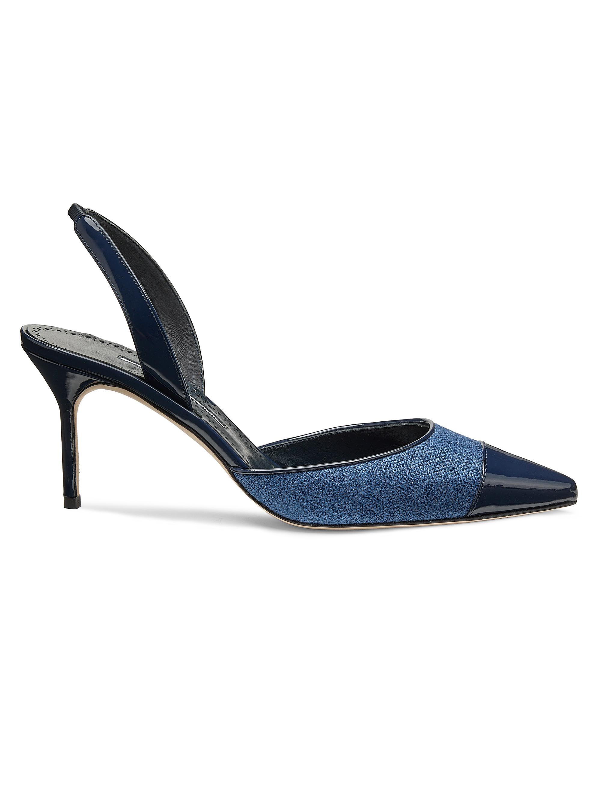Manolo Blahnik Women's Capsli 70MM Denim & Leather Slingback Pumps - Navy Blue