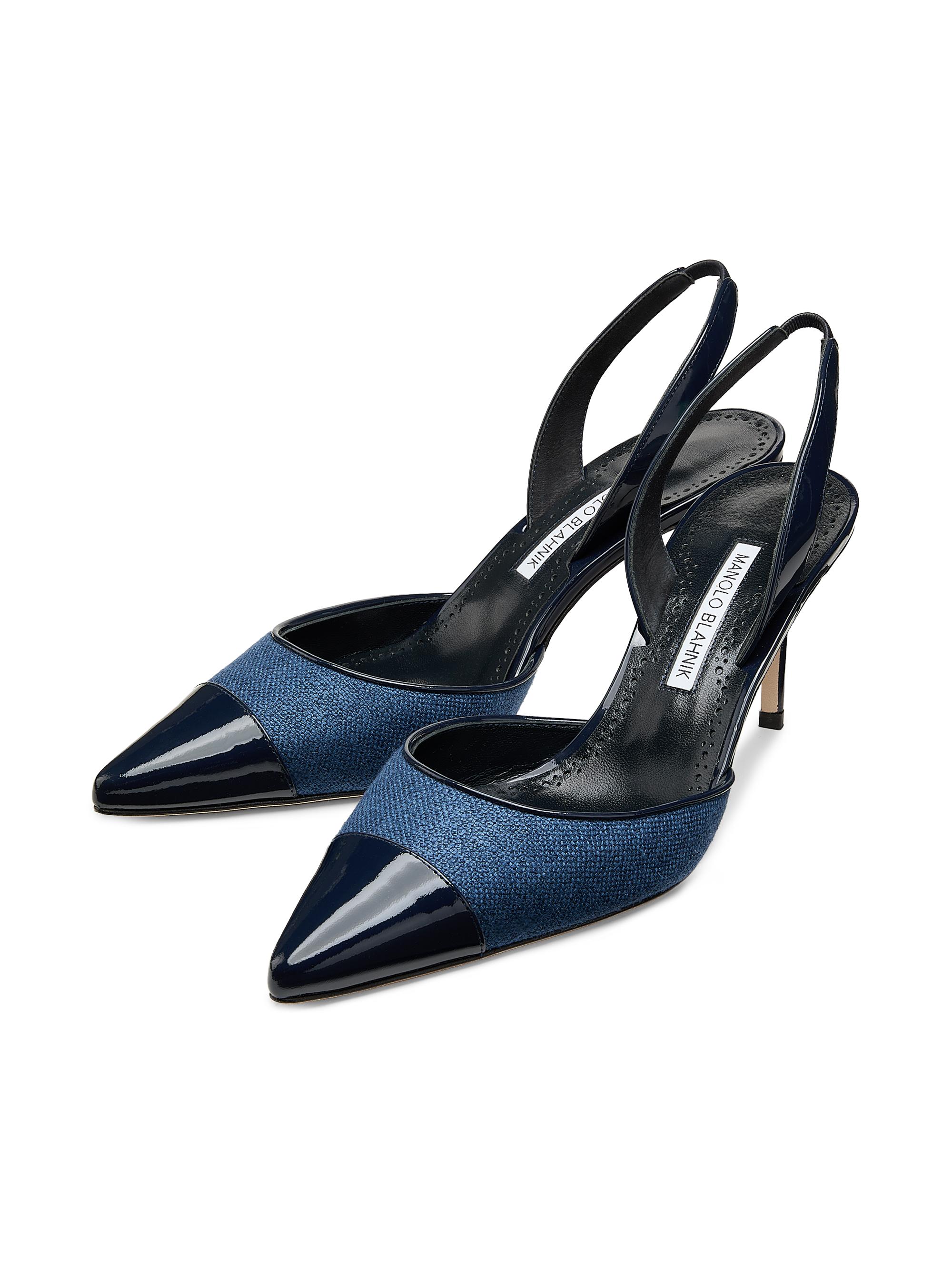 Manolo Blahnik Capsli 70MM Denim & Leather Slingback Pumps | Saks