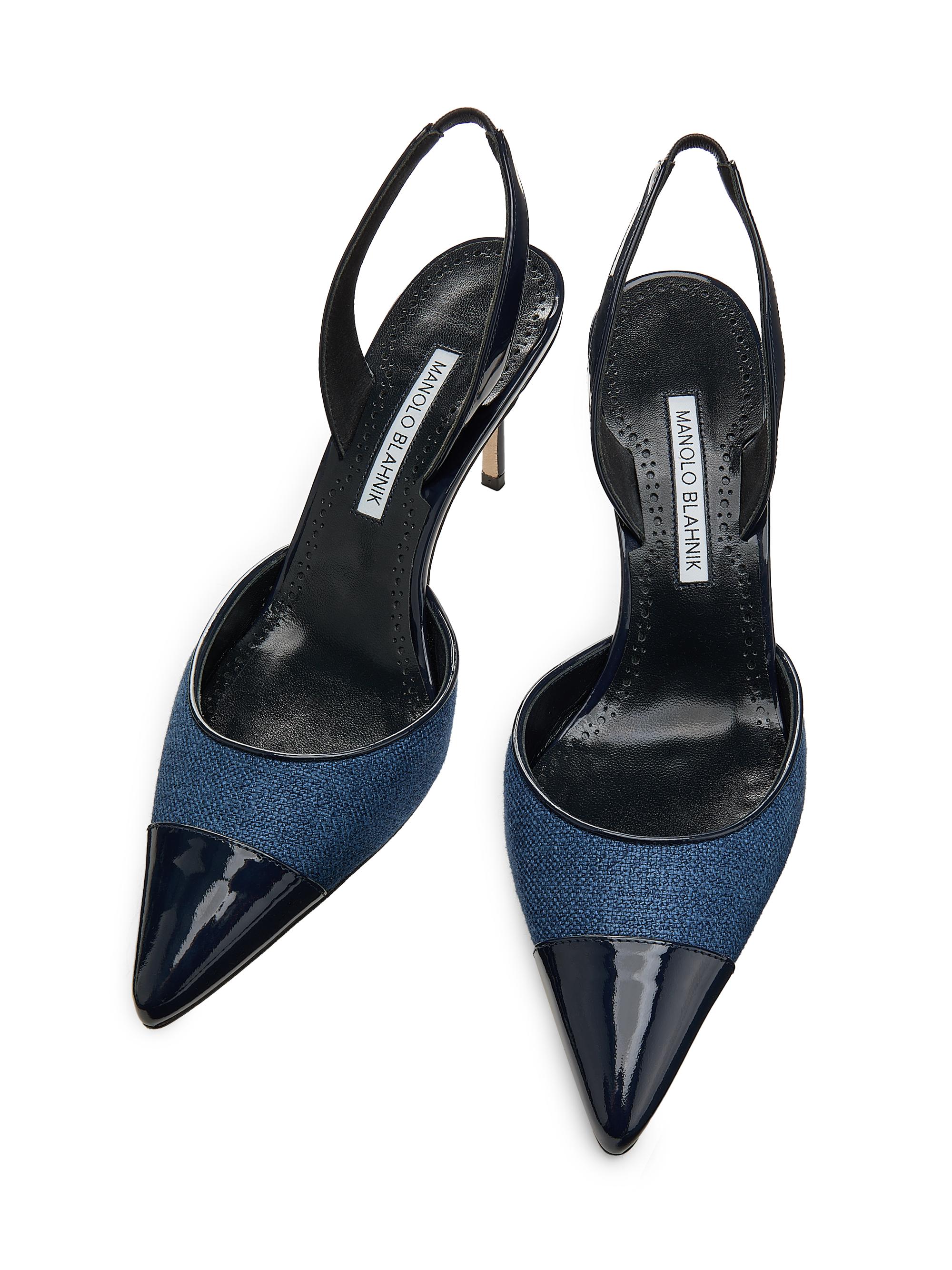 Manolo Blahnik Capsli 70MM Denim & Leather Slingback Pumps | Saks