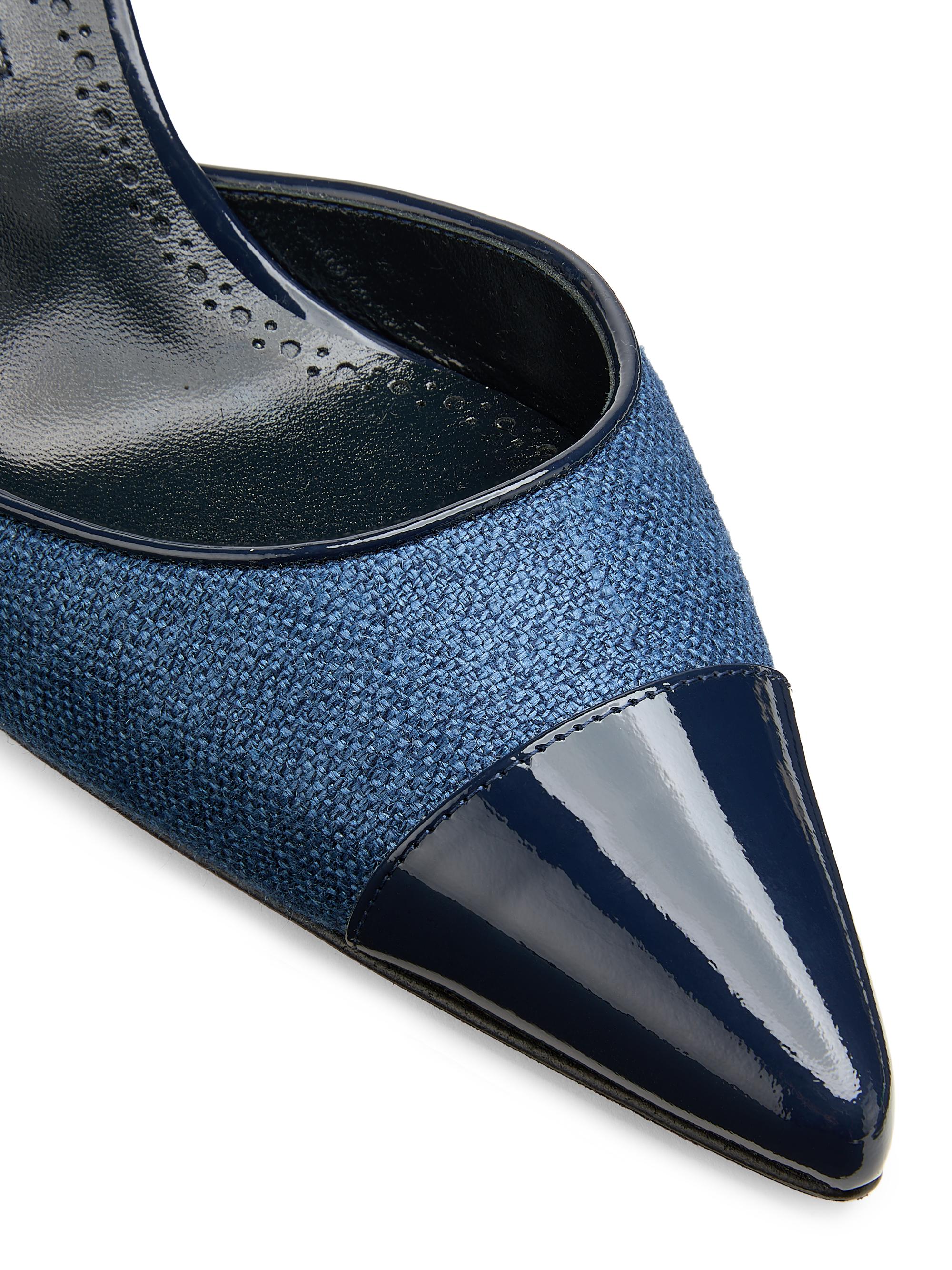 Manolo Blahnik Capsli 70MM Denim & Leather Slingback Pumps | Saks