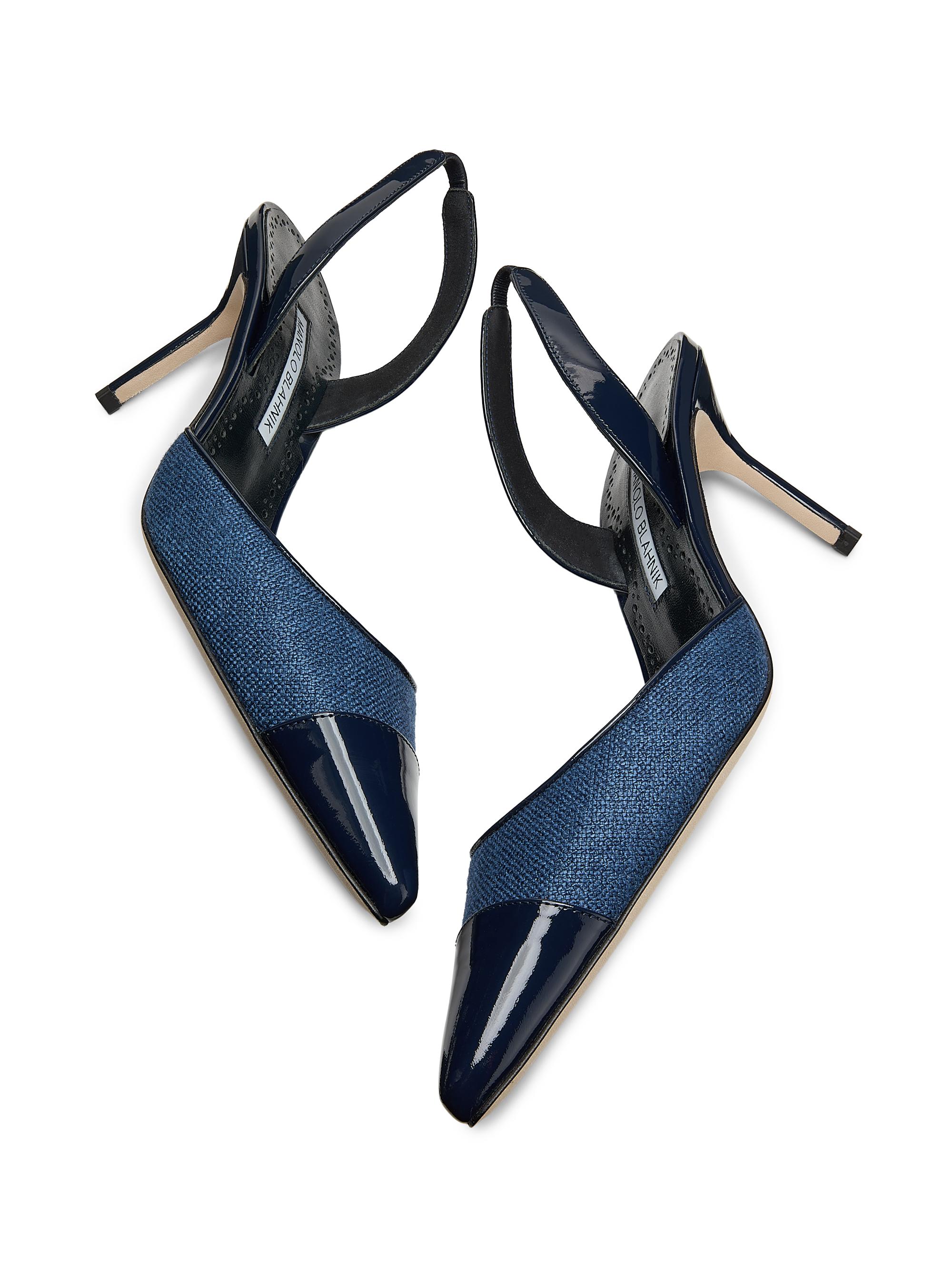Manolo Blahnik Capsli 70MM Denim & Leather Slingback Pumps | Saks