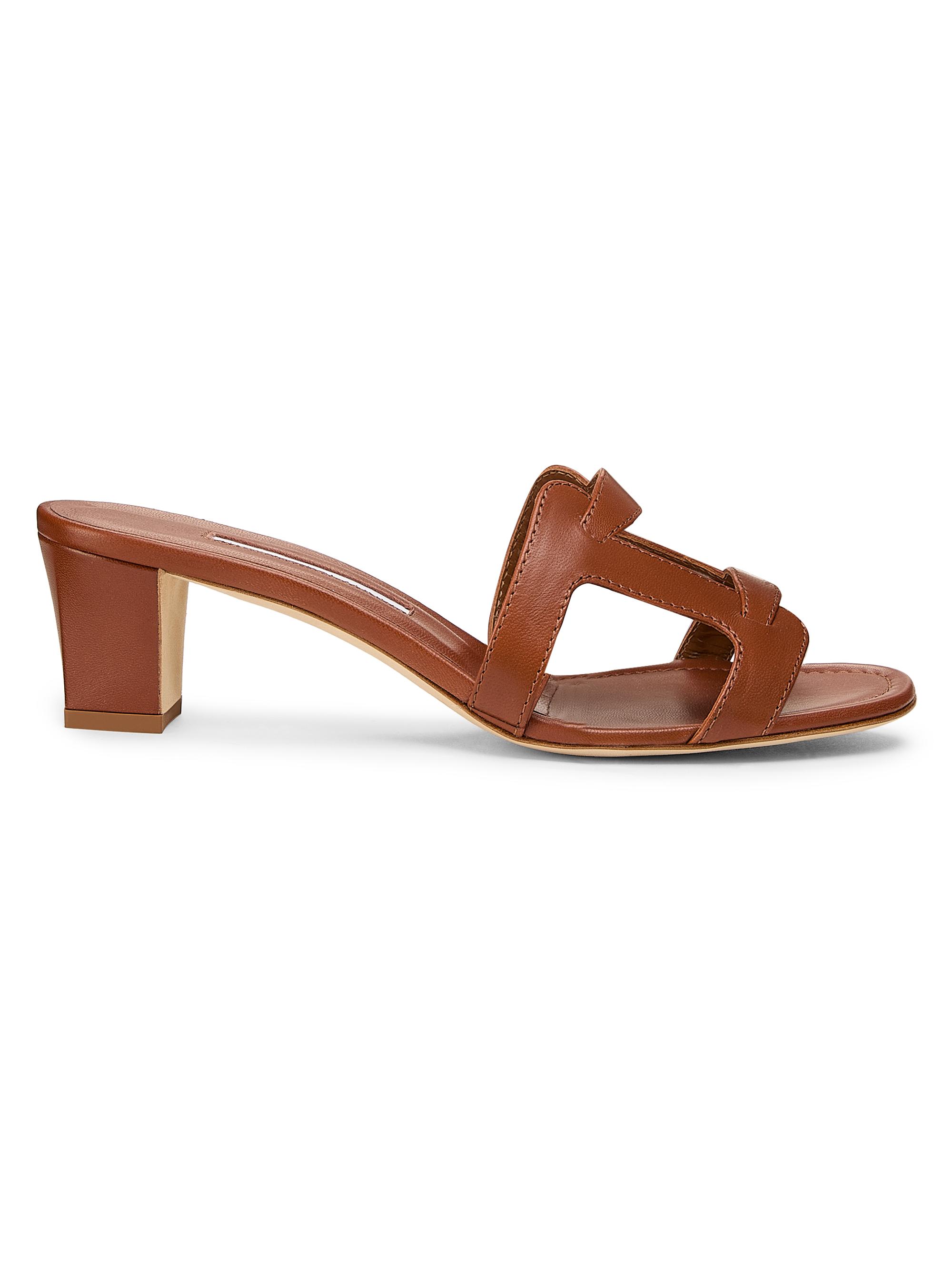 Manolo Blahnik Women's 50MM Cut-Out Leather Mules - Brown