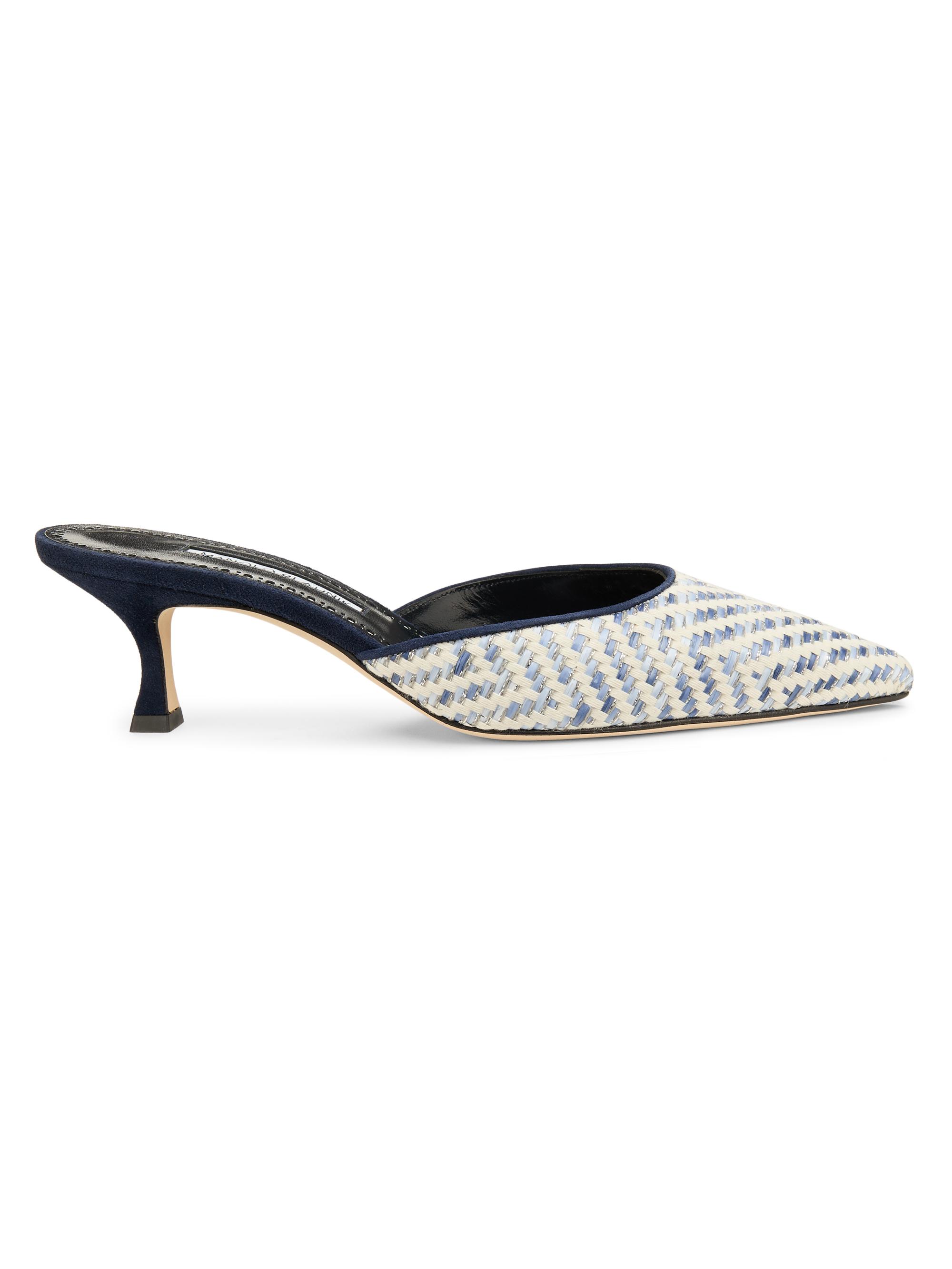 Manolo Blahnik Women's Carolyne 50MM Raffia Mules - Silver