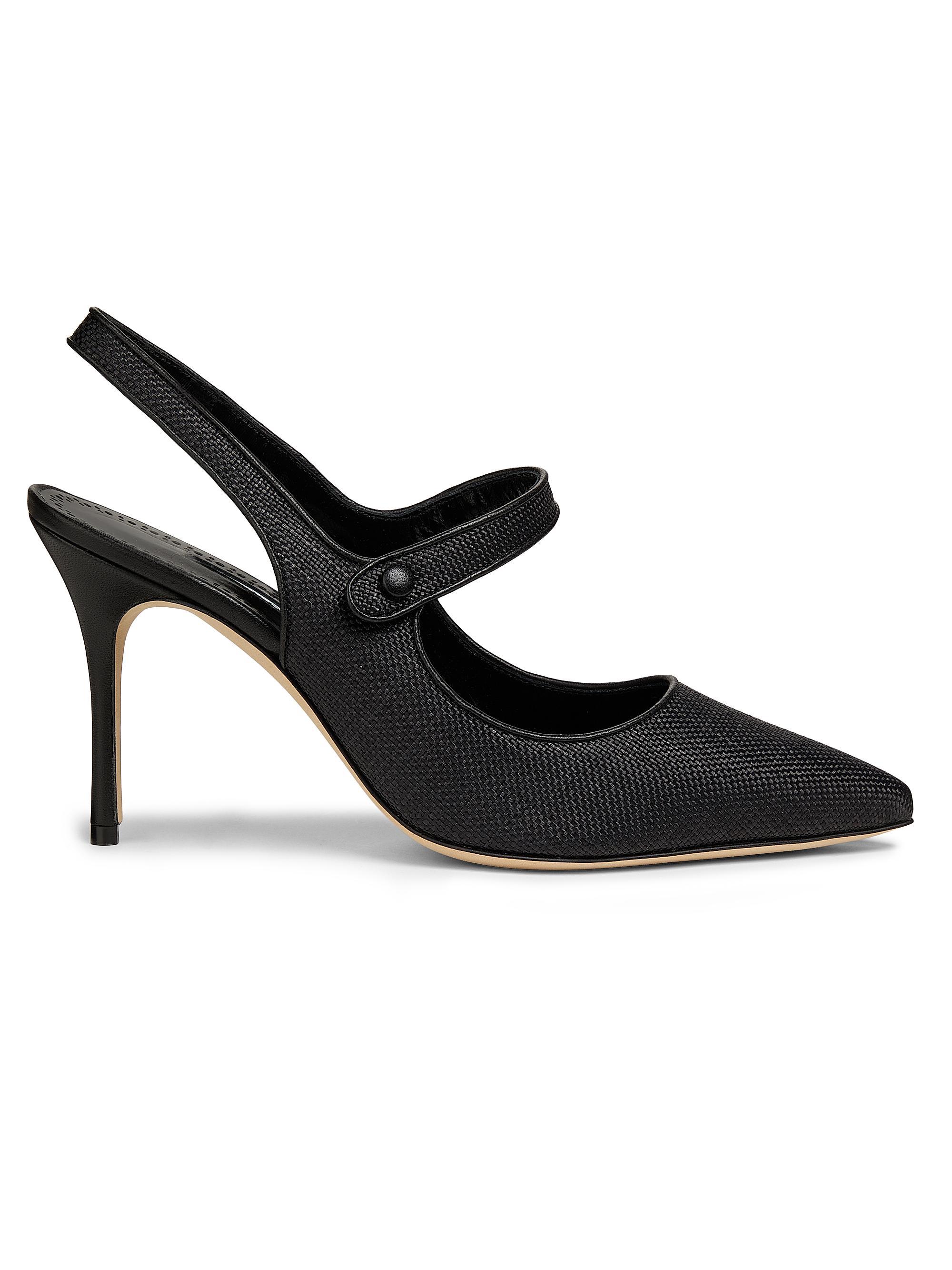 Manolo Blahnik Women's Camparisli 90MM Raffia Mary Jane Pumps - Black