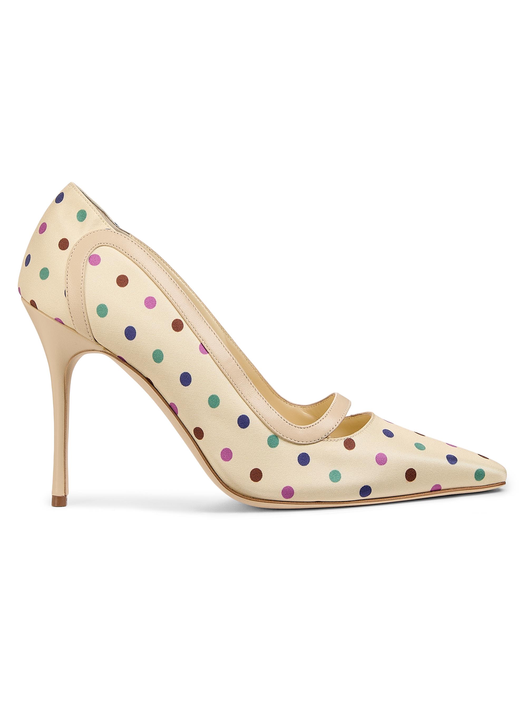 Manolo Blahnik Women's 105MM Polka Dot Silk Stiletto Pumps - Cream Multi