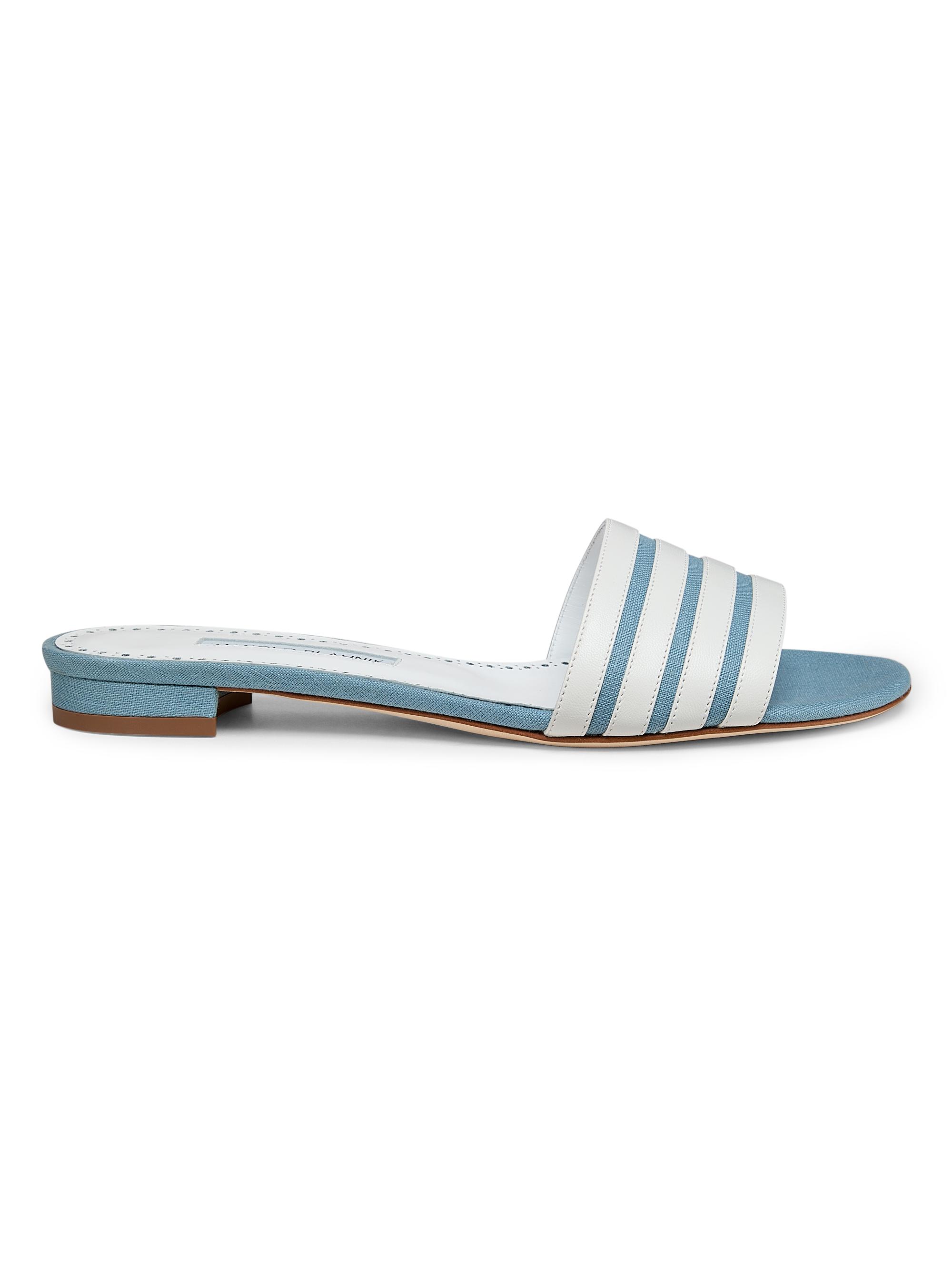 Manolo Blahnik Women's Kenitra Striped Linen Sandals - Light Blue
