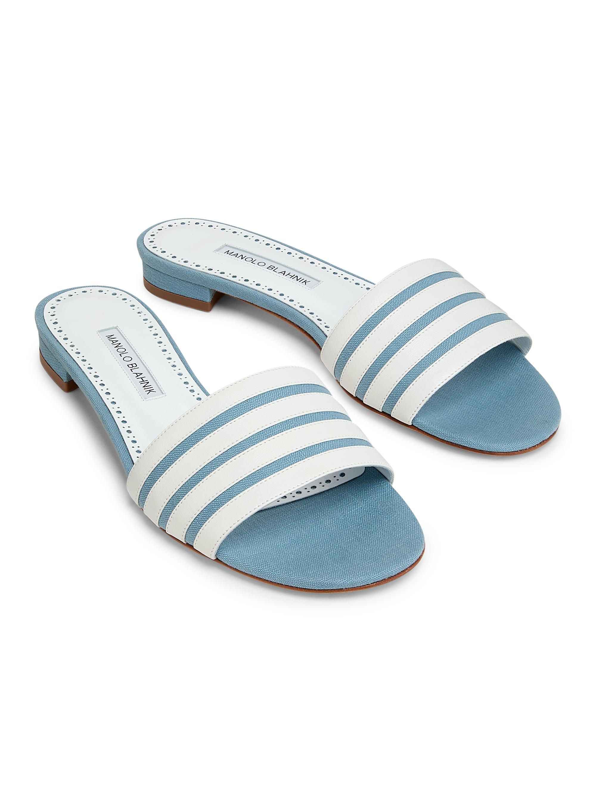 Manolo Blahnik Kenitra Striped Linen Sandals | Saks Fifth Avenue