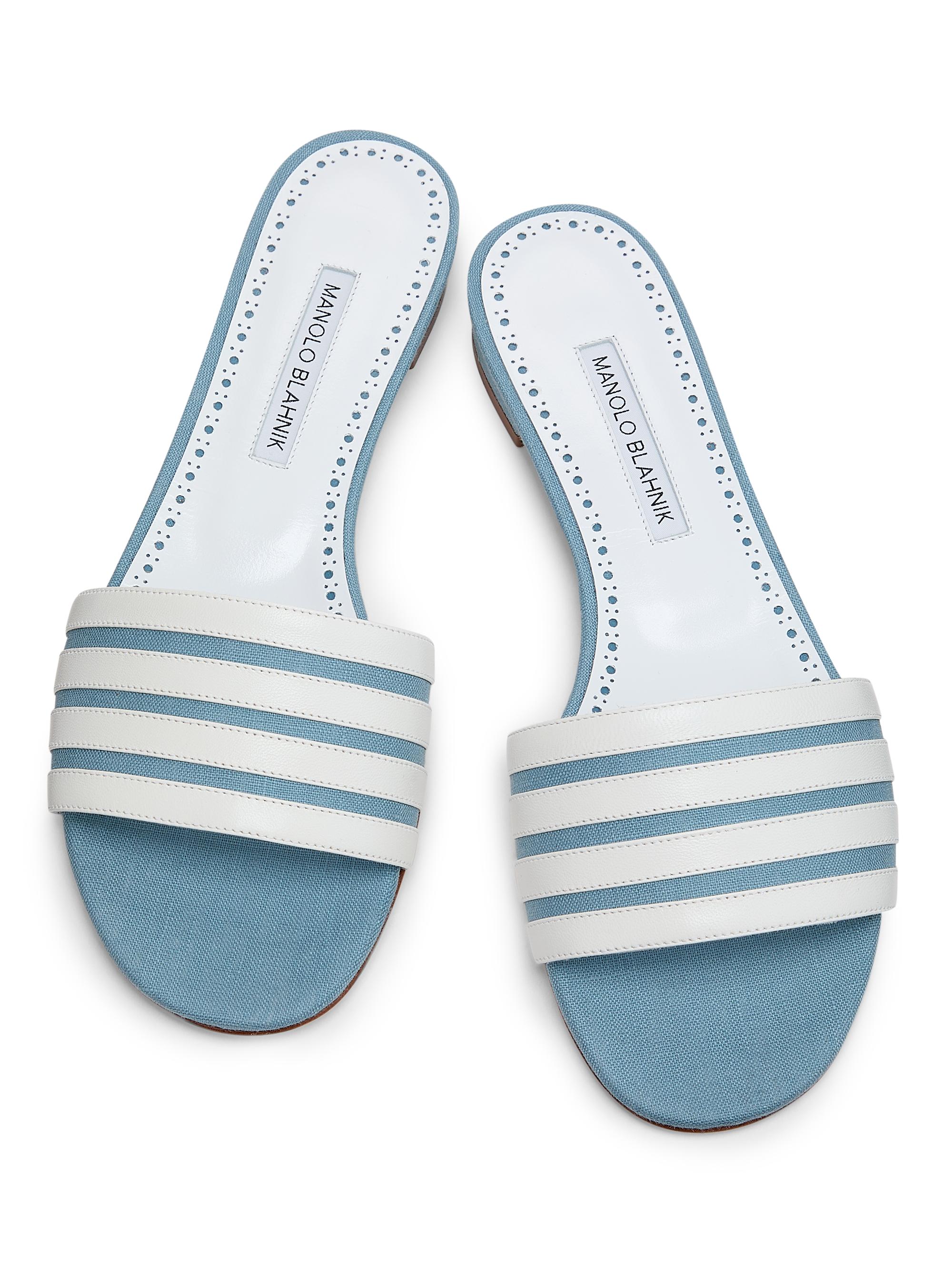 Manolo Blahnik Kenitra Striped Linen Sandals | Saks Fifth Avenue