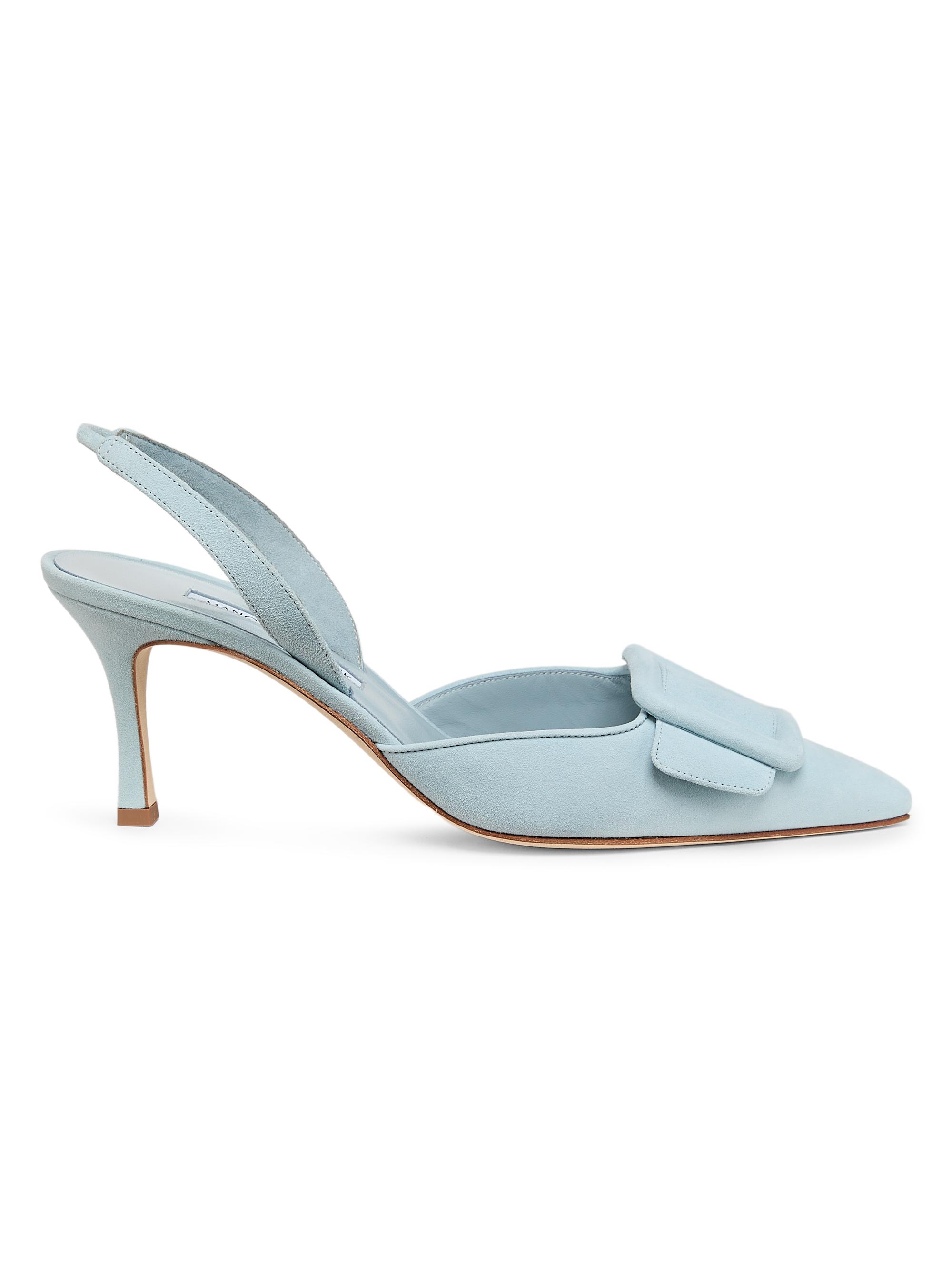 Manolo Blahnik Women's Maysli 70MM Suede Slingback Pumps - Light Blue