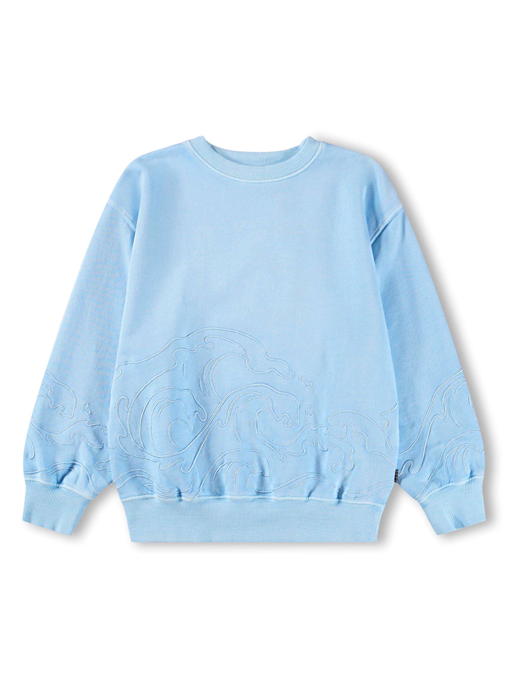 Molo Little Boy's & Boy's Embroidered Wave Cotton Sweatshirt - Stream