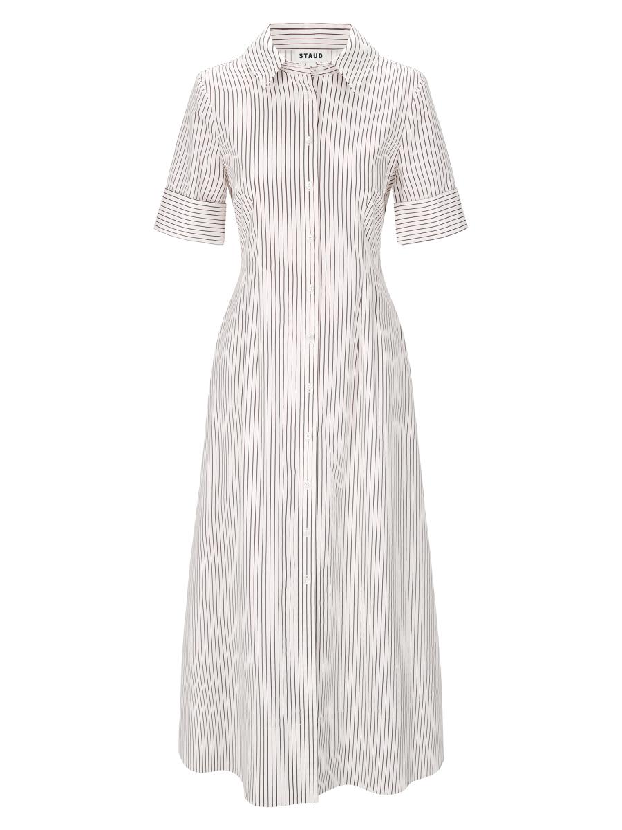 staud shirt dress Chi White Long Sleeve Mini Shirt Dress