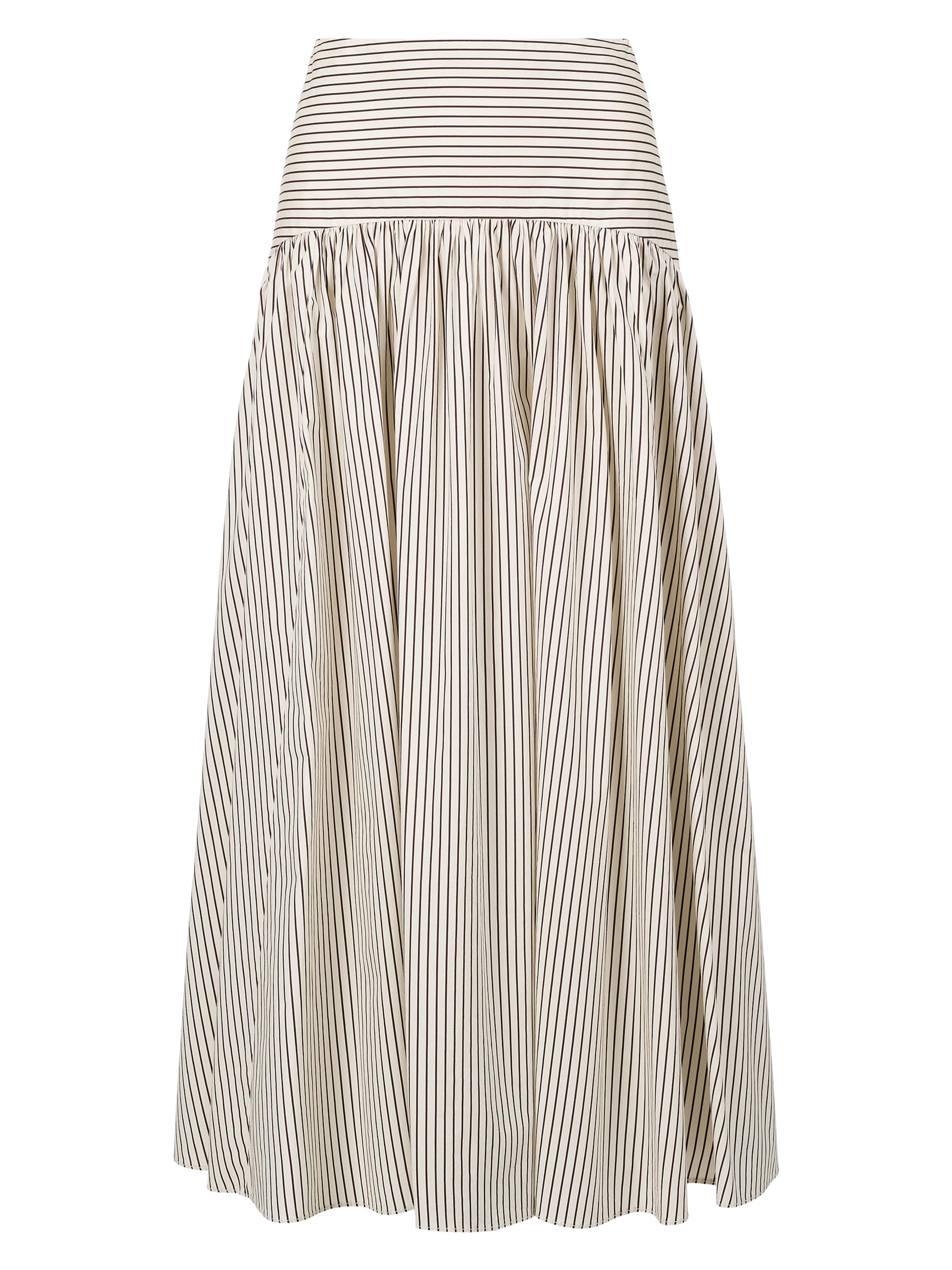 Staud Women's Procide Pinstriped Stretch-Cotton Midi-Skirt -  Dark Oak Micro Stripe - Women's Clothing