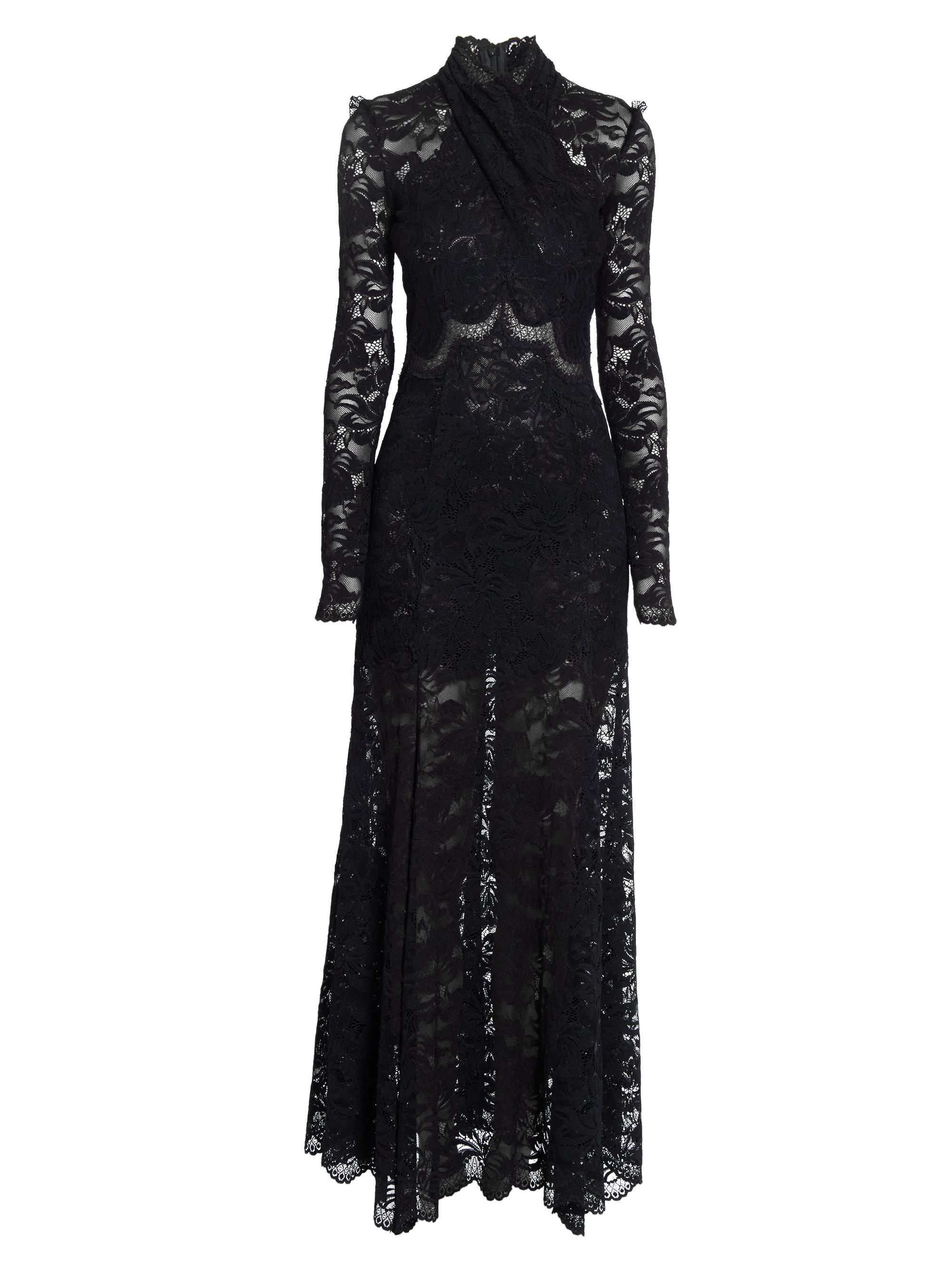 Rabanne Women's Lace Wrap Long-Sleeve Maxi Dress - Black