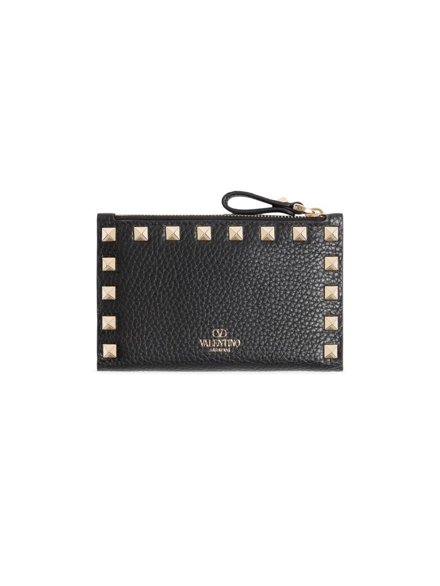 Valentino Garavani Rockstud Grainy Calfskin Cardholder with Zipper