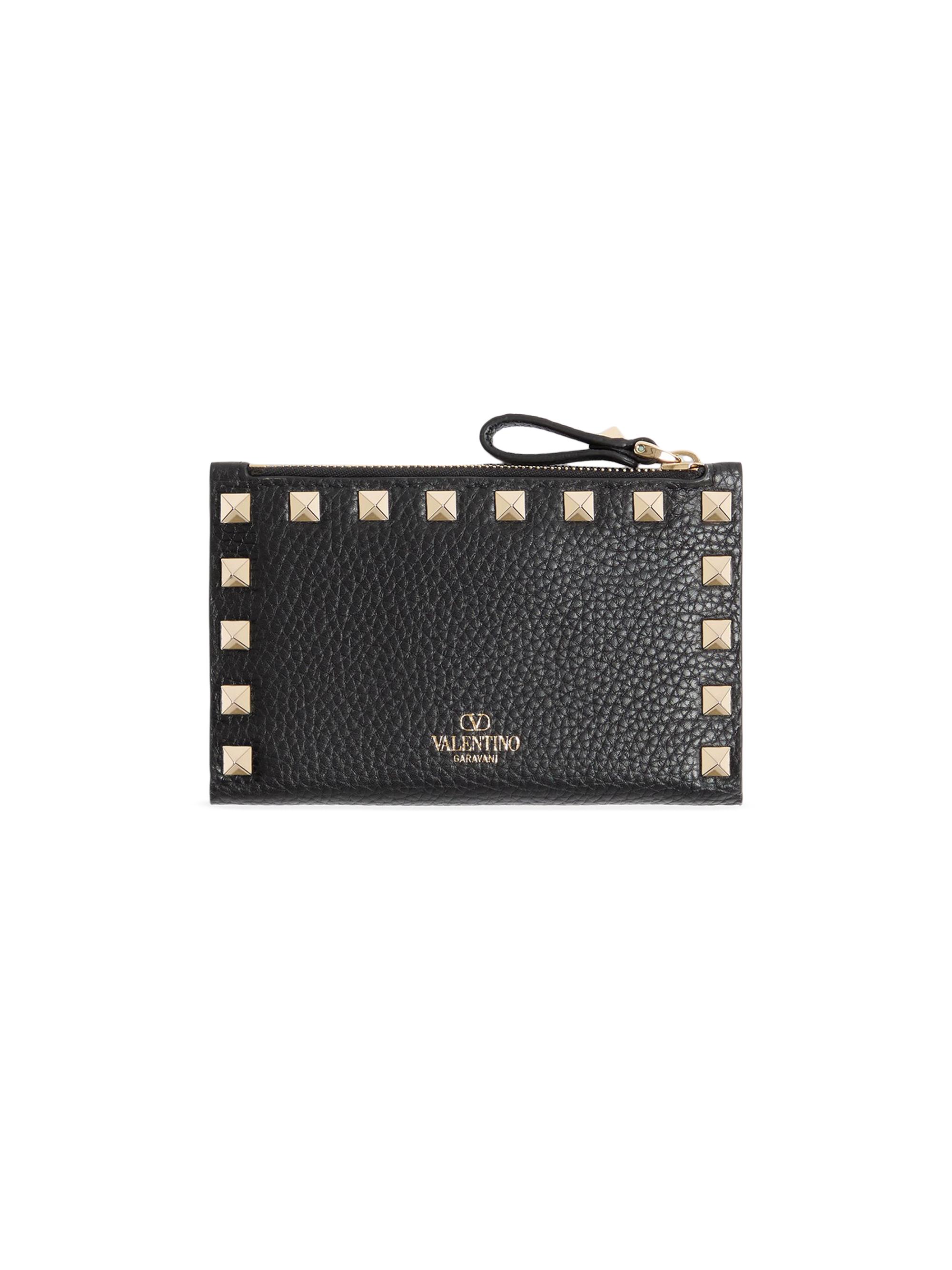 Valentino Garavani Women's Rockstud Grainy Calfskin Cardholder with Zipper - Black