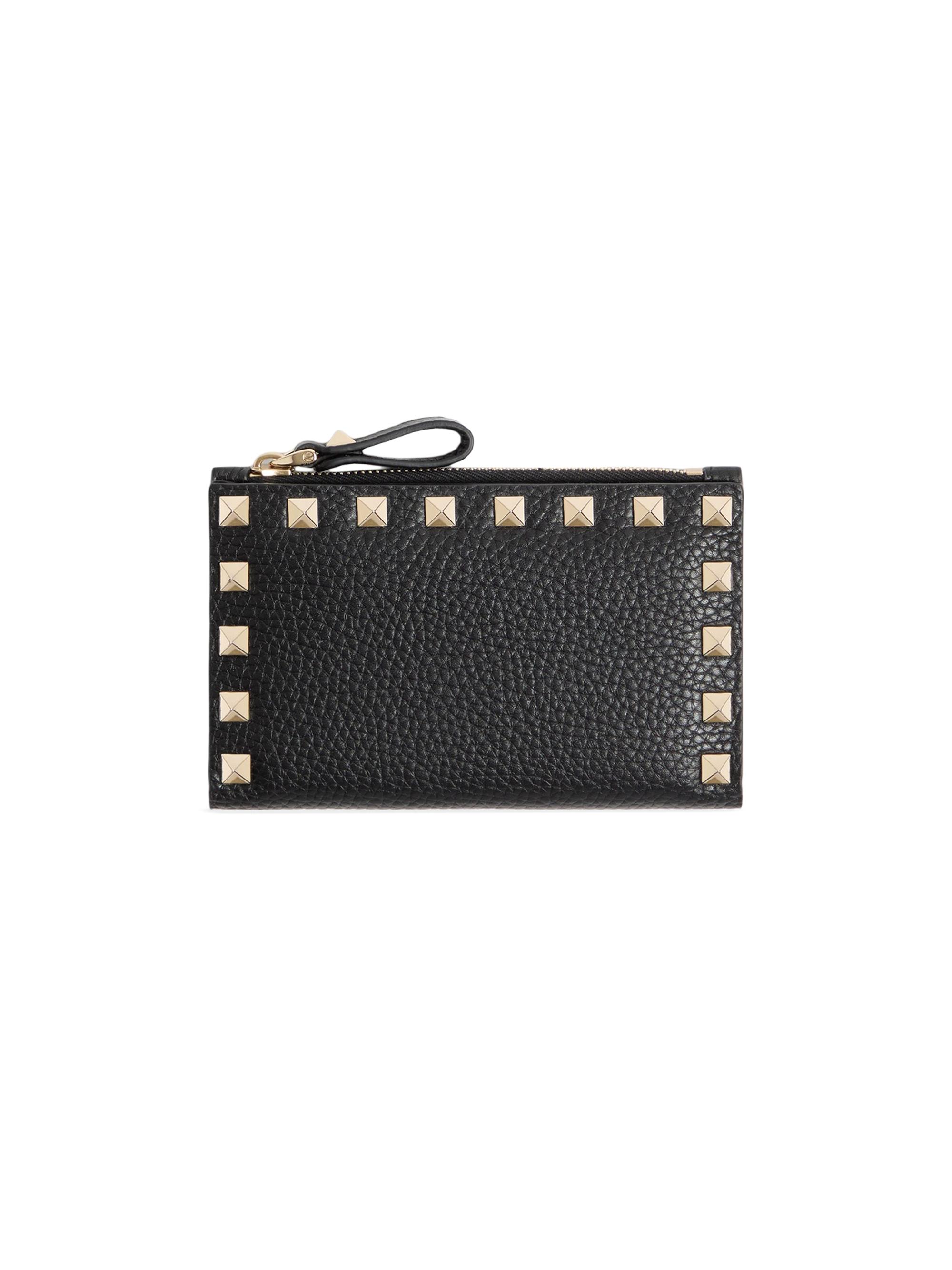 Valentino Garavani Rockstud Grainy Calfskin Cardholder with Zipper