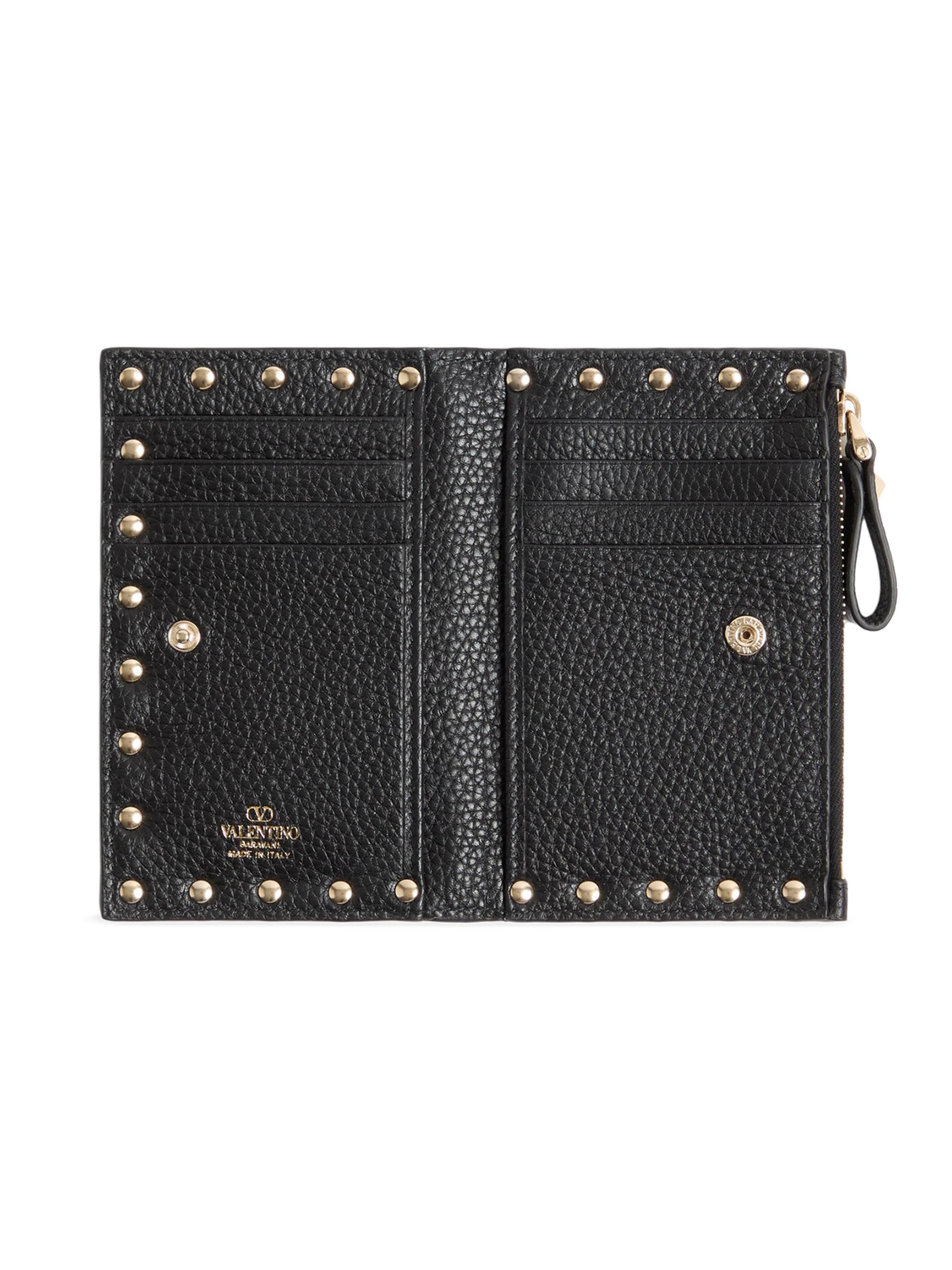 Valentino Garavani Rockstud Grainy Calfskin Cardholder with Zipper