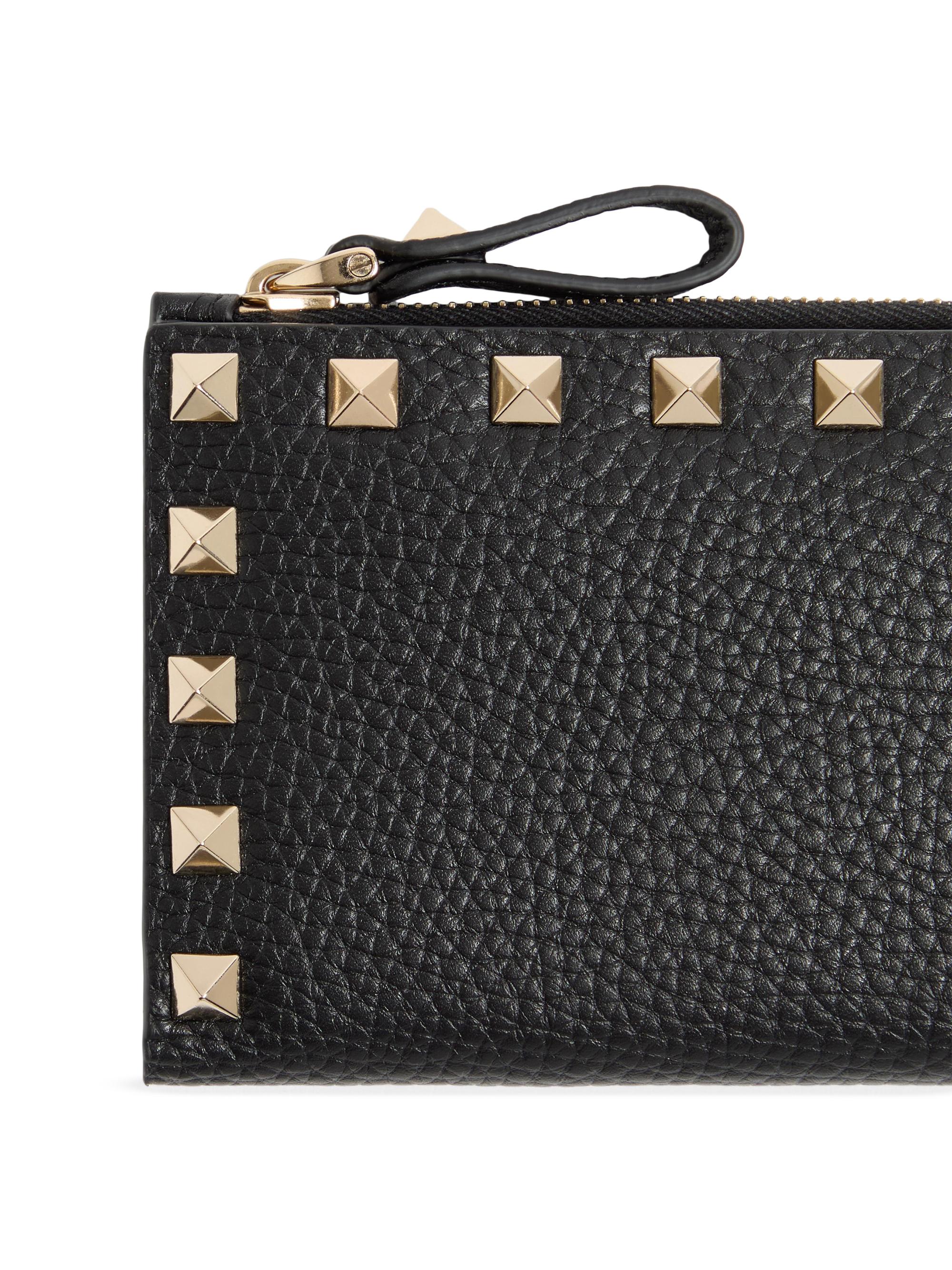 Valentino Garavani Rockstud Grainy Calfskin Cardholder with Zipper