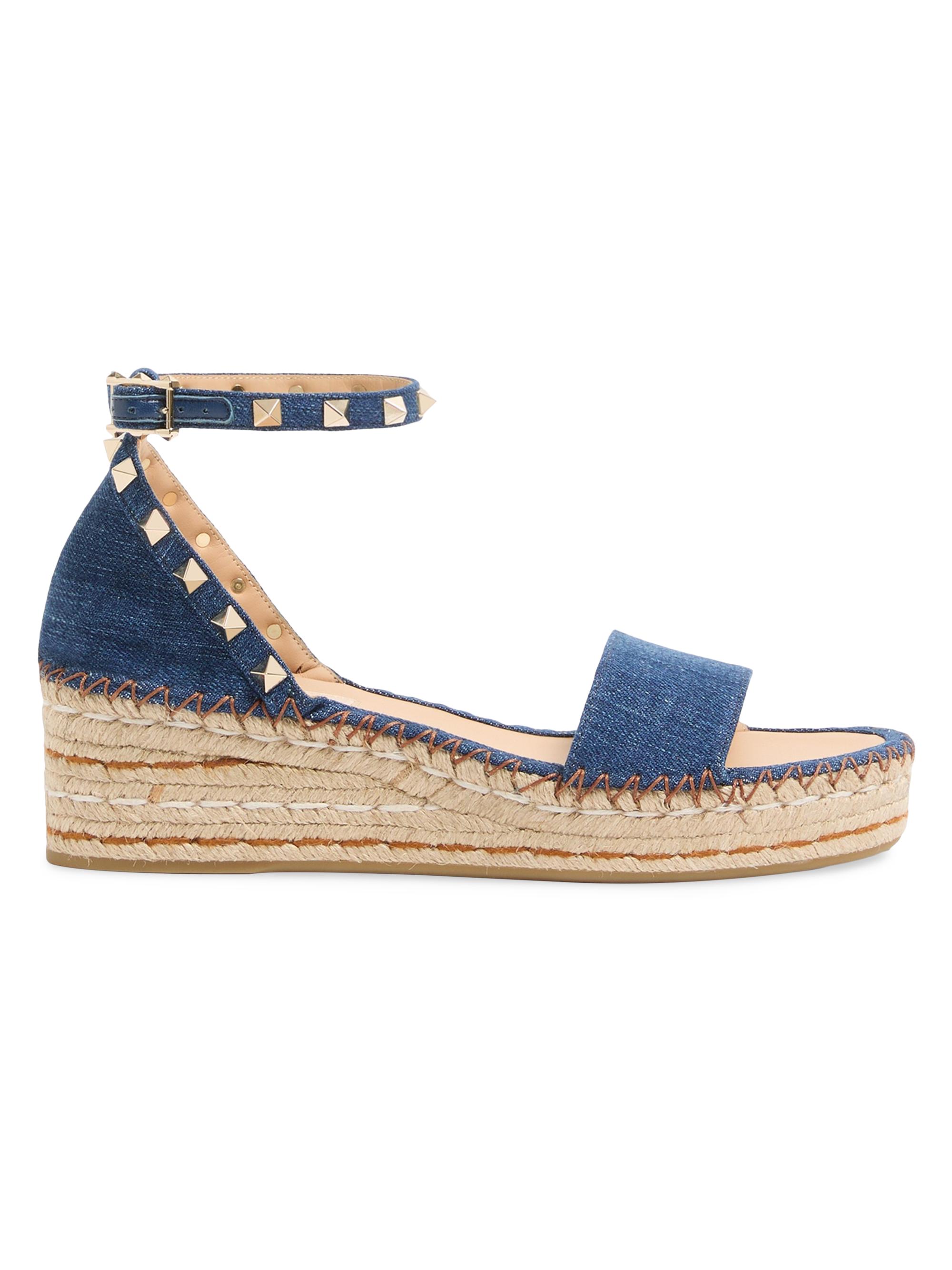 Valentino Garavani Women's Rockstud 5MM Double Flatform Sandals in Denim - Blue