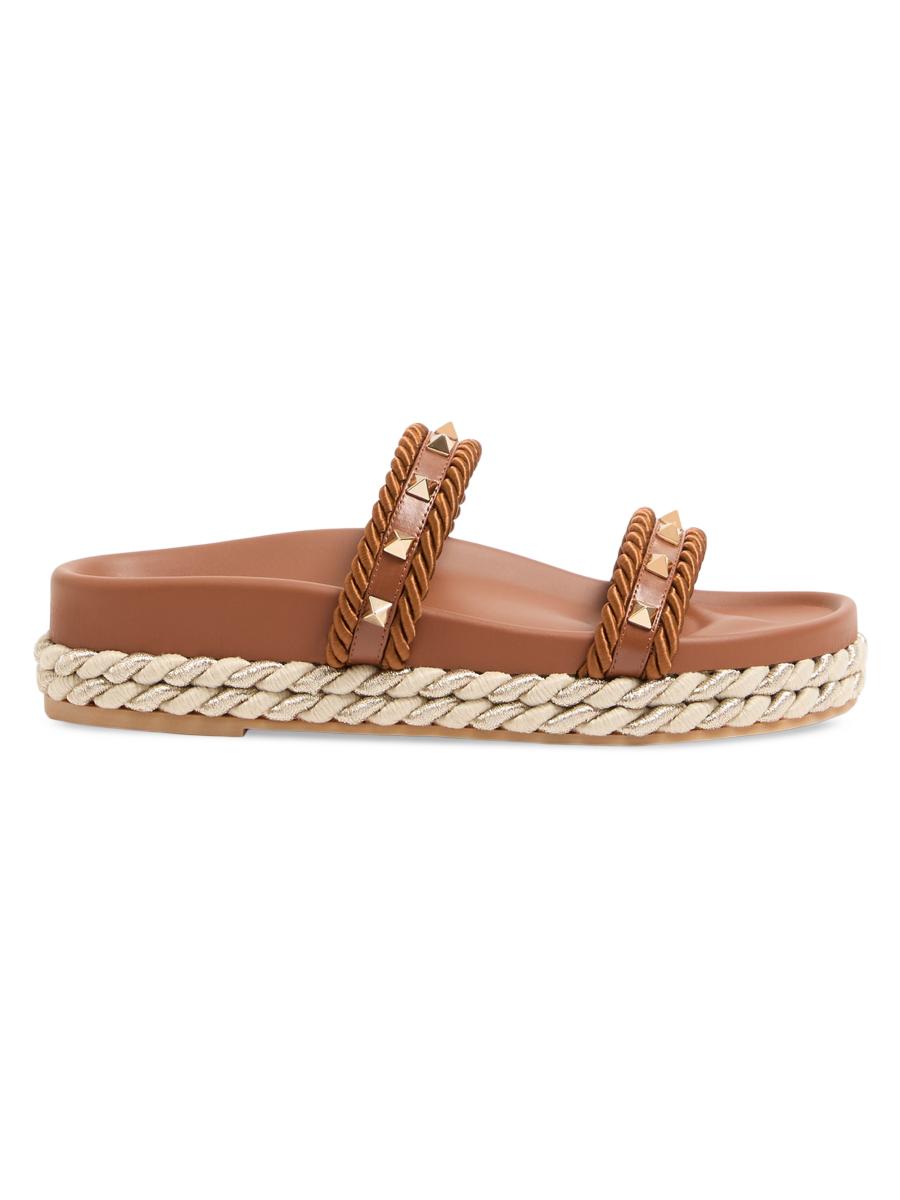 Valentino Garavani Women's Rockstud Slide 20mm Sandals In Calfskin In Brown