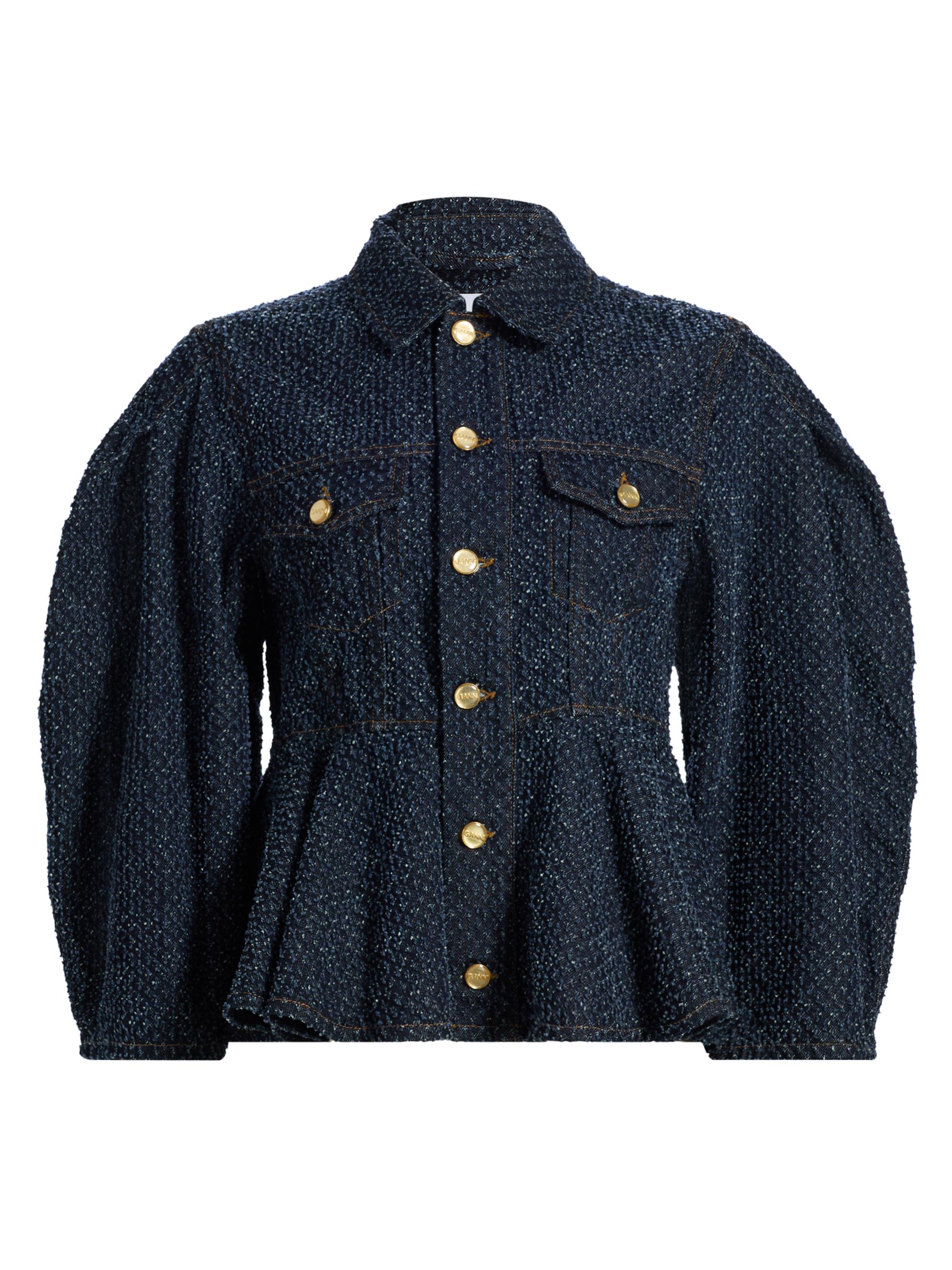 Ganni Women's Tweed Denim Peplum Jacket - Rinse