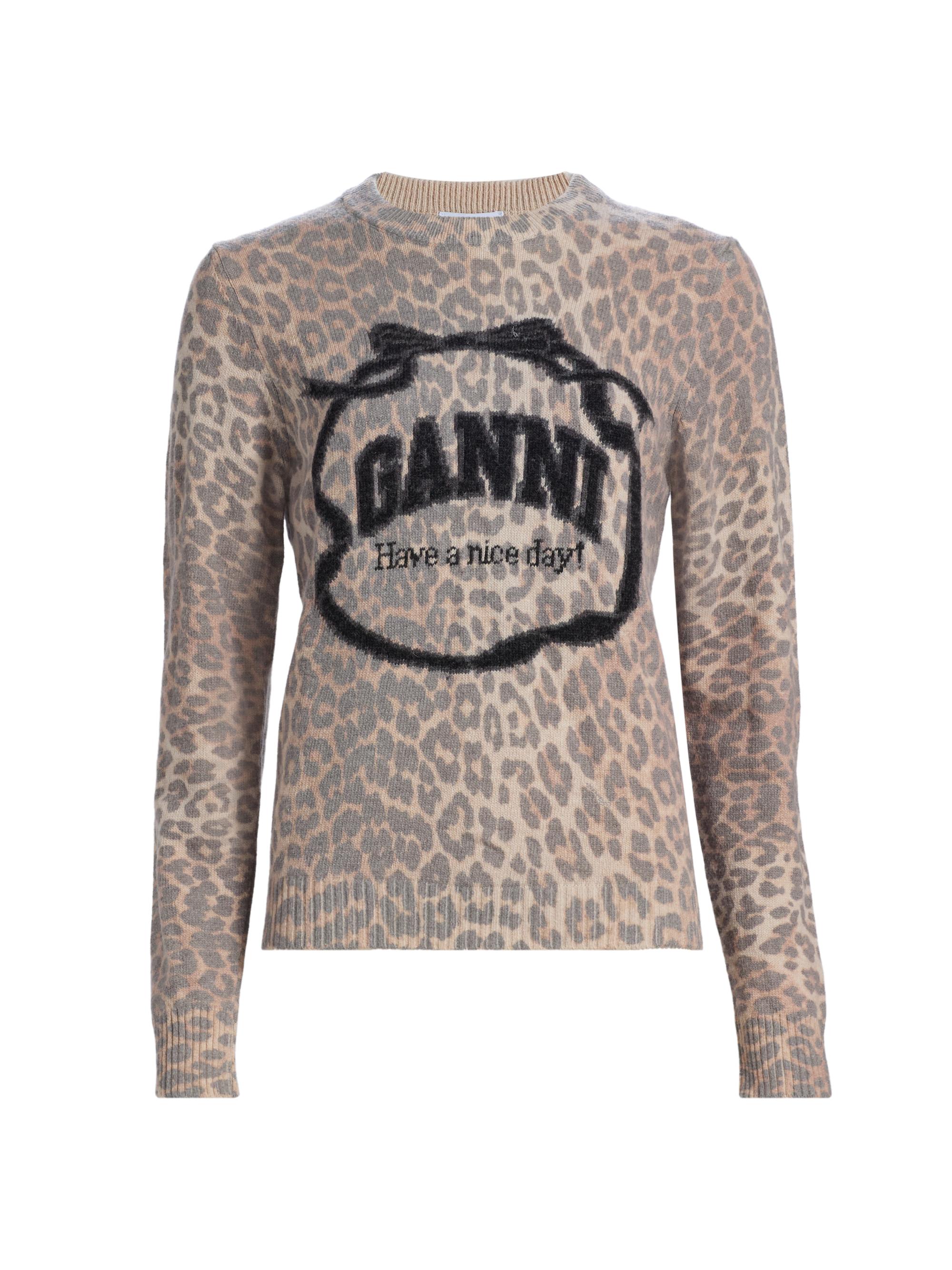 Ganni Women's Graphic Wool Sweater - Leopard