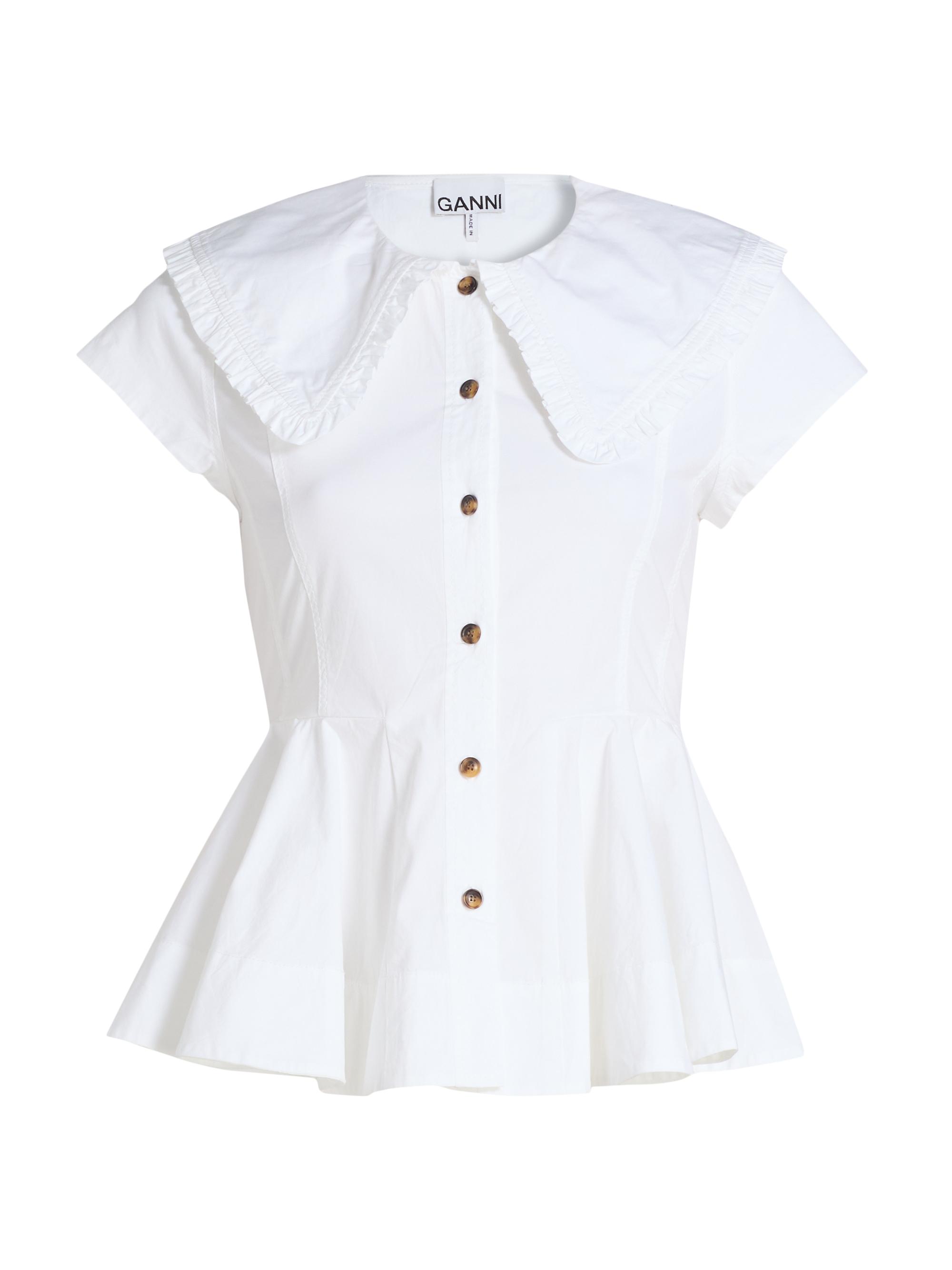 Ganni Women's Peter Pan Cotton Shirt - Bright White