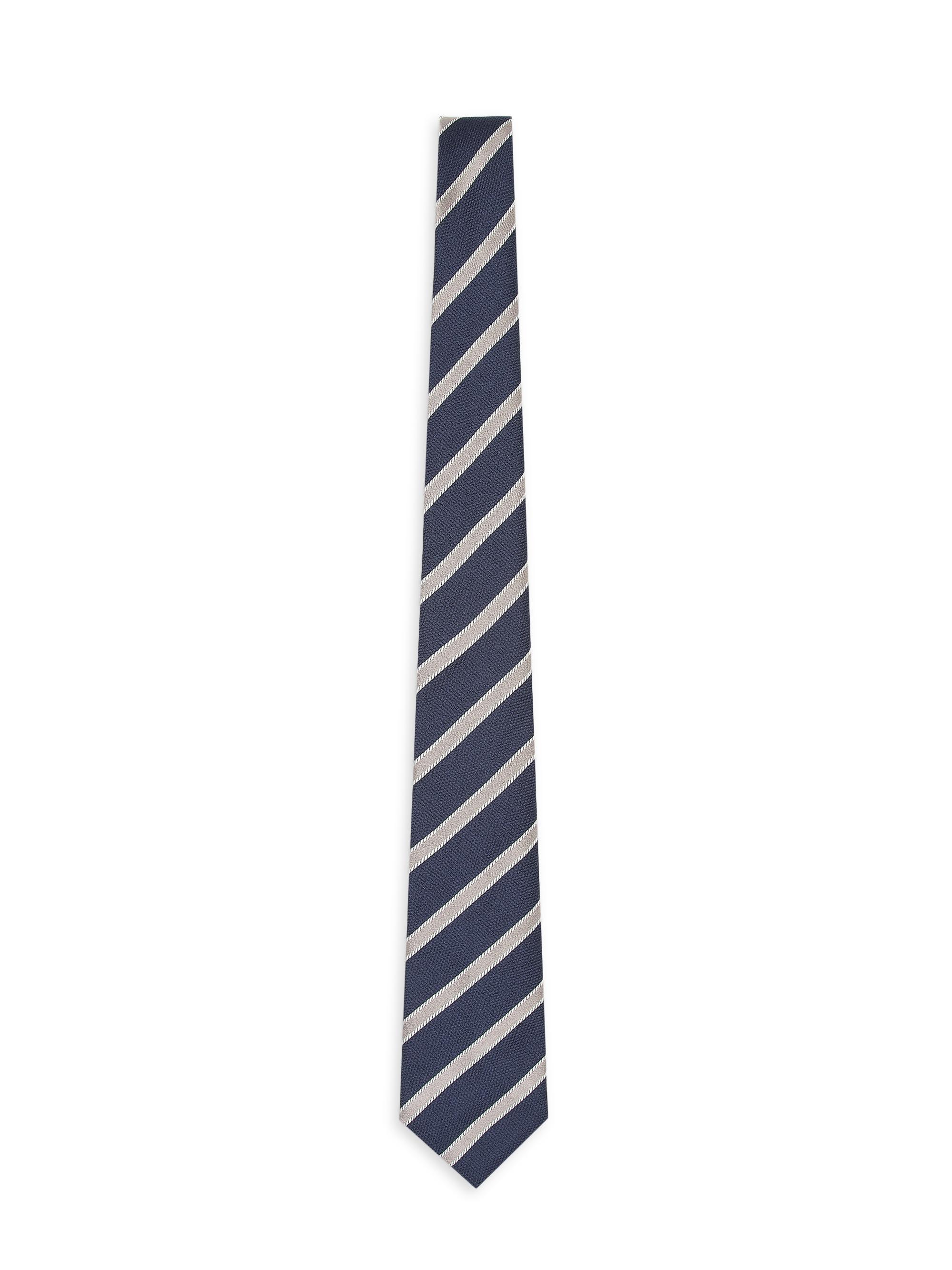 Giorgio Armani Men's Wide-Diagonal Striped Silk Jacquard Tie - Blu Notte