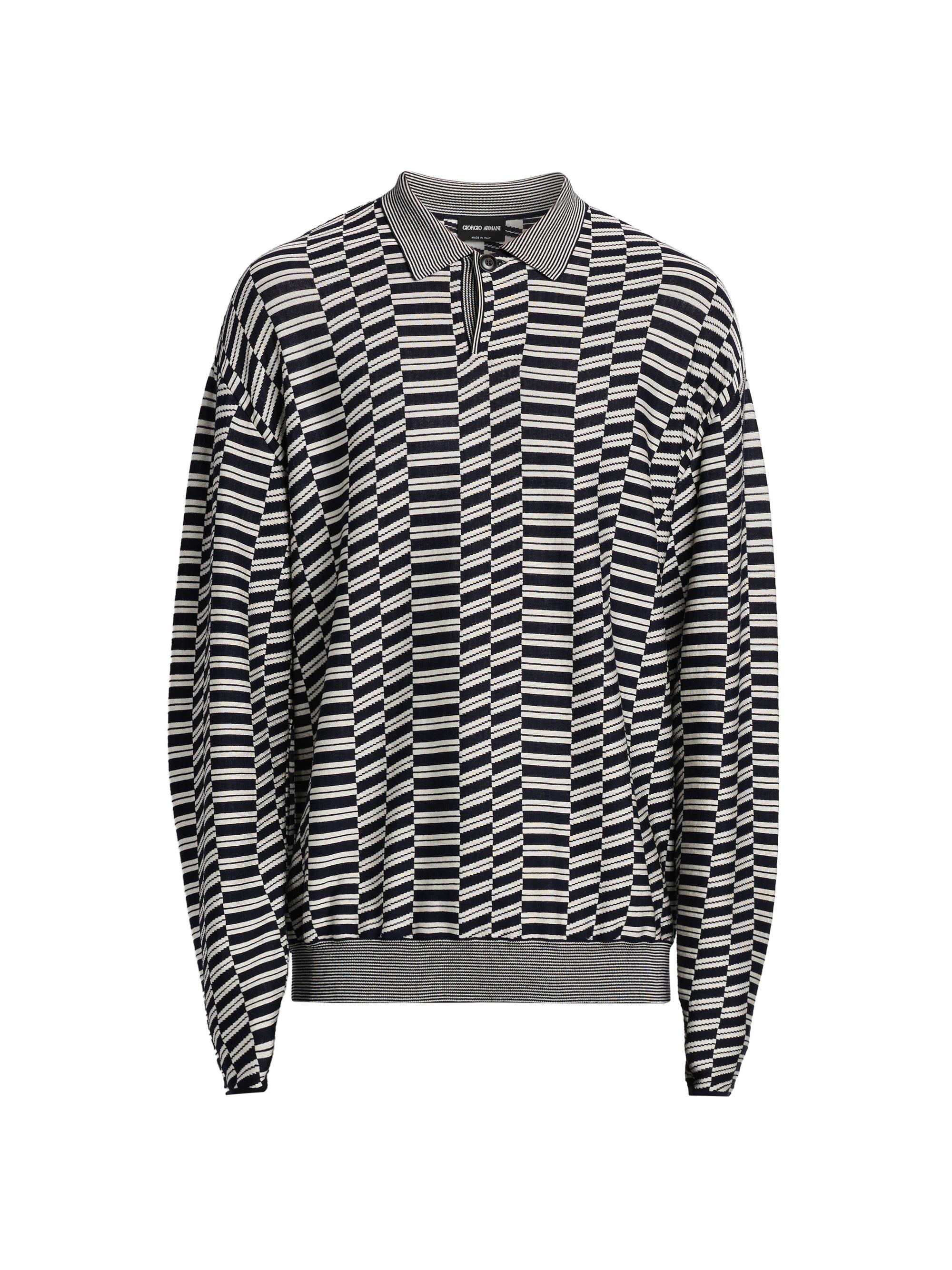 Giorgio Armani Men's Geometric-Print Virgin Wool-Blend Polo Sweater - Solid Medieval