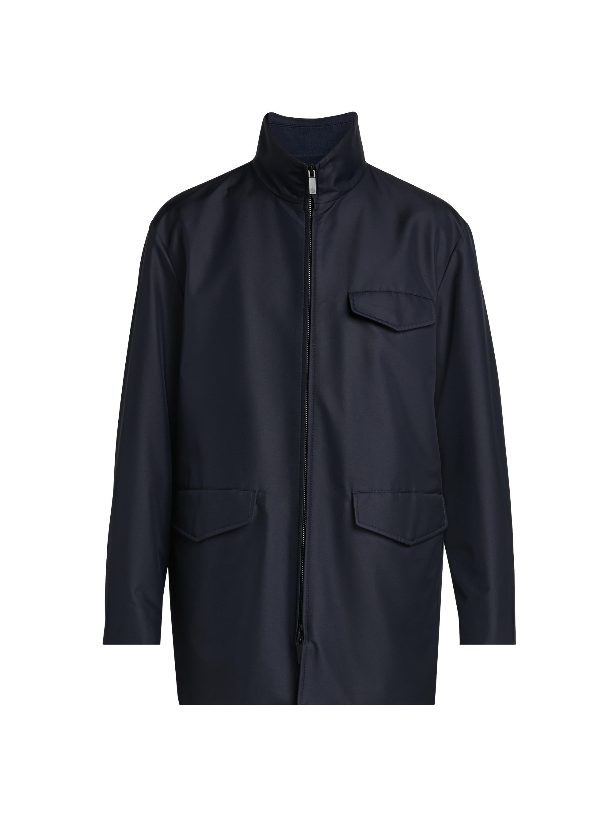 Giorgio Armani Men's Stand-Collar Silk-Blend Peacoat - Solid Blue