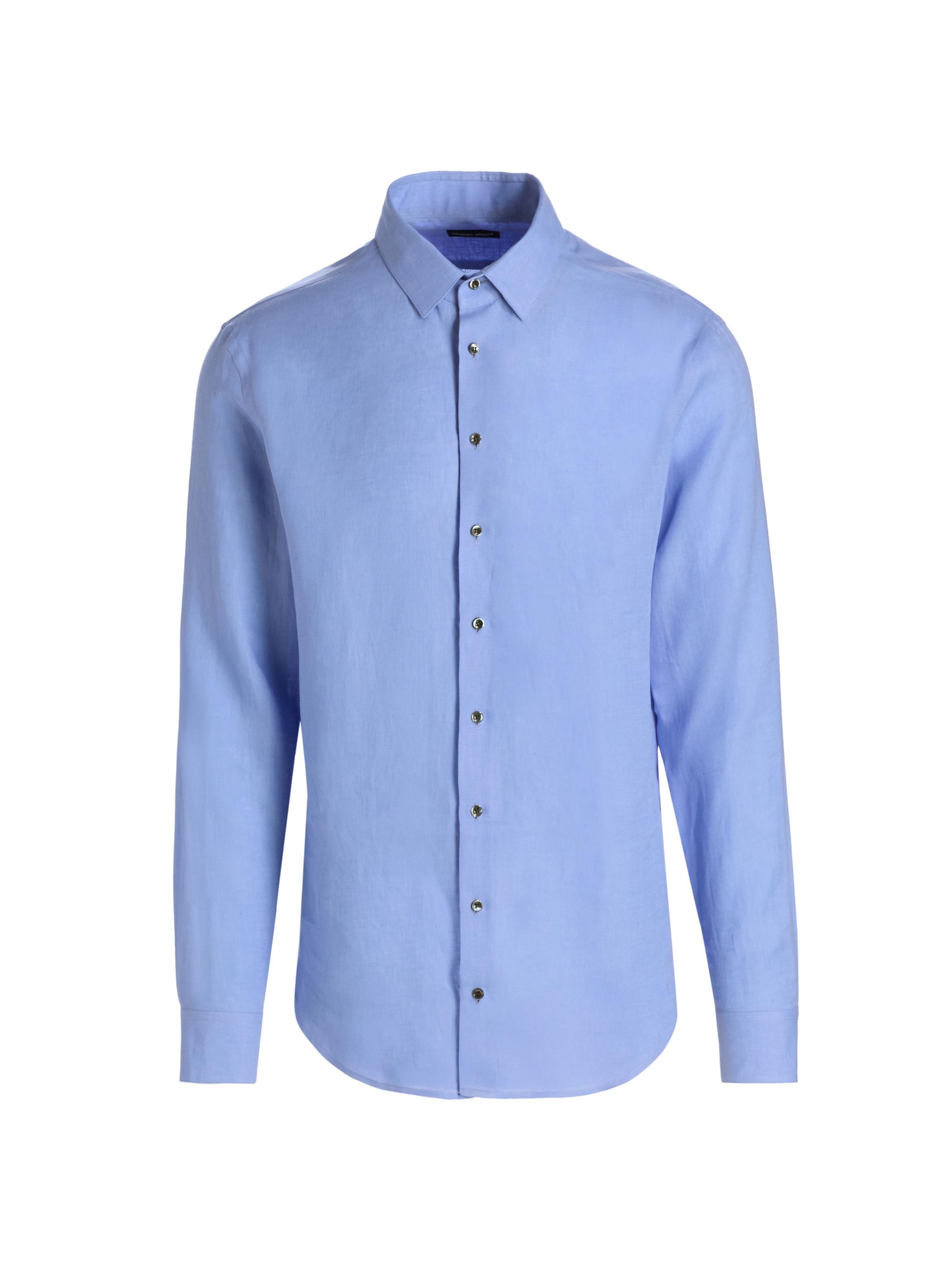 Giorgio Armani Men's Solid Linen Shirt - Solid Blue