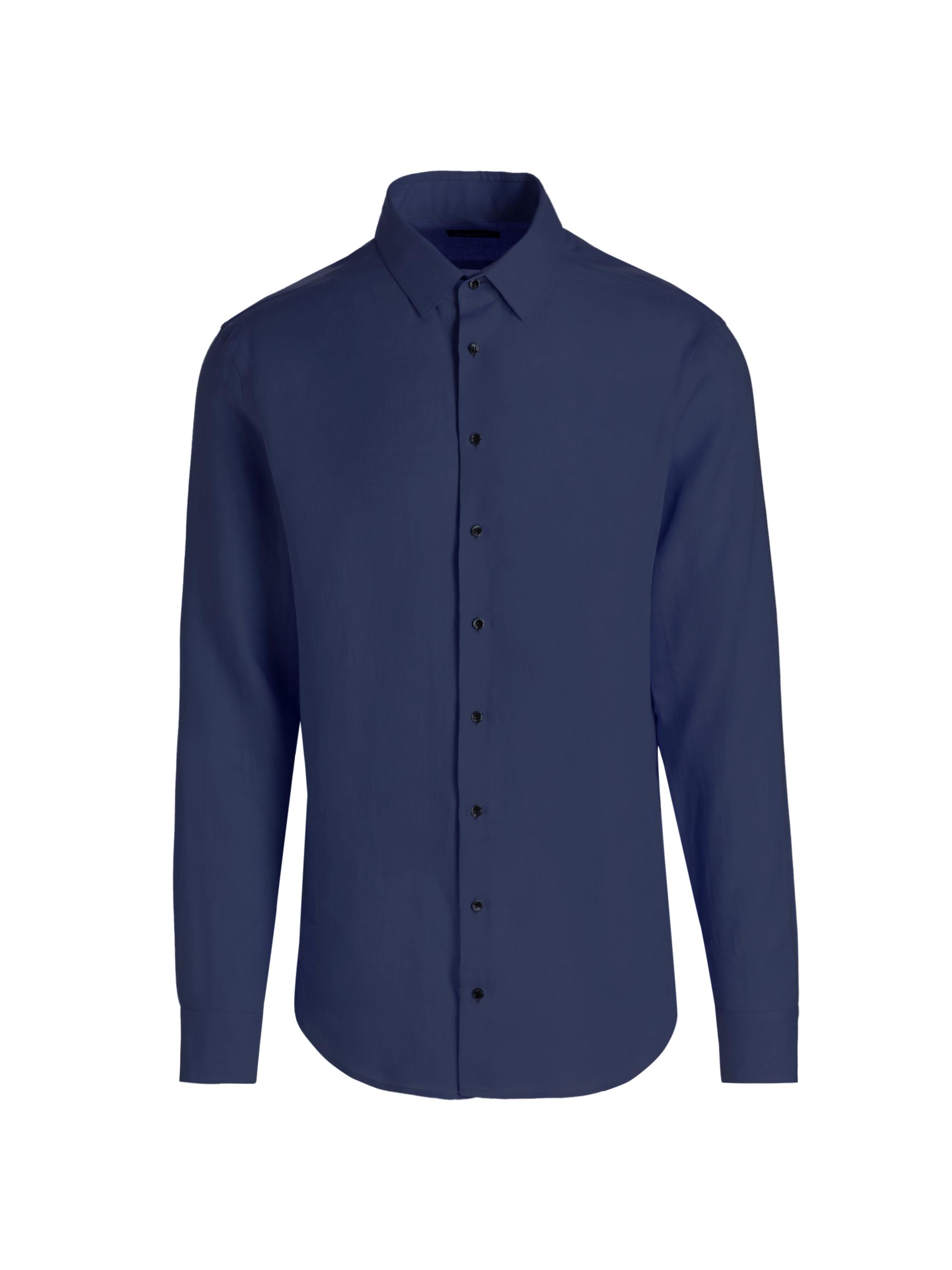 Giorgio Armani Men's Solid Linen Shirt - Solid Blue