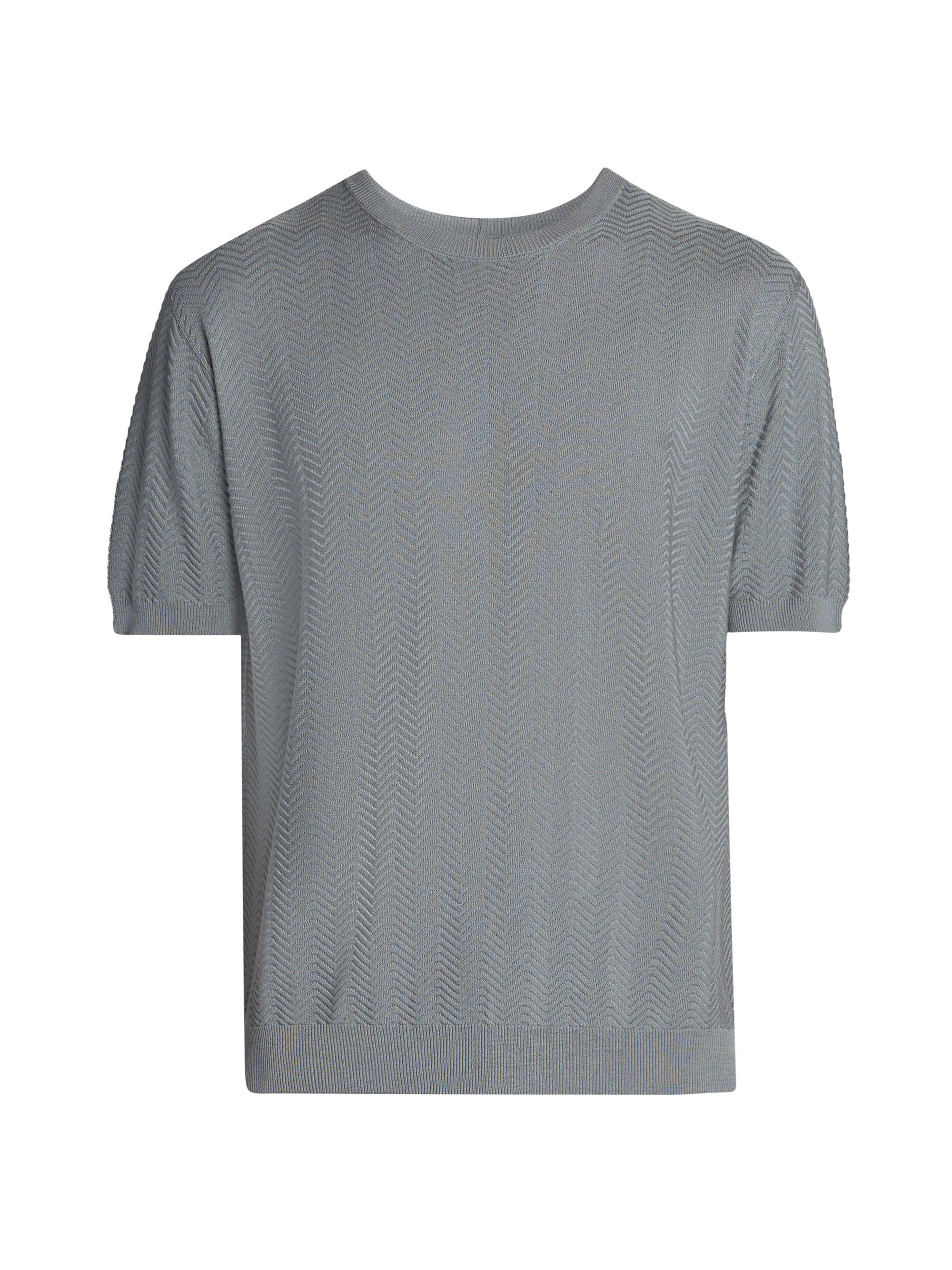 Giorgio Armani Men's Chevron Short-Sleeve Silk-Blend Sweater - Solid Light