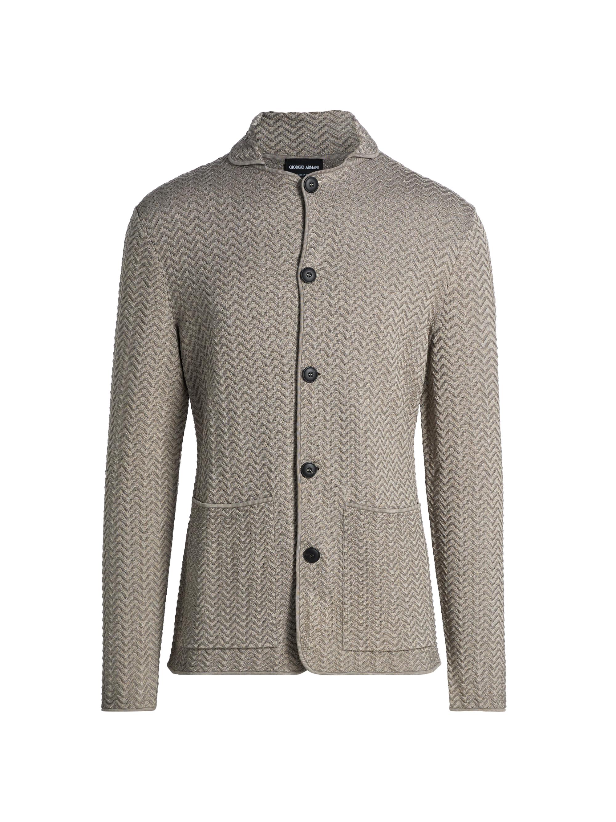 Giorgio Armani Men's Ottoman Chevron-Knit Blazer - Silver 50