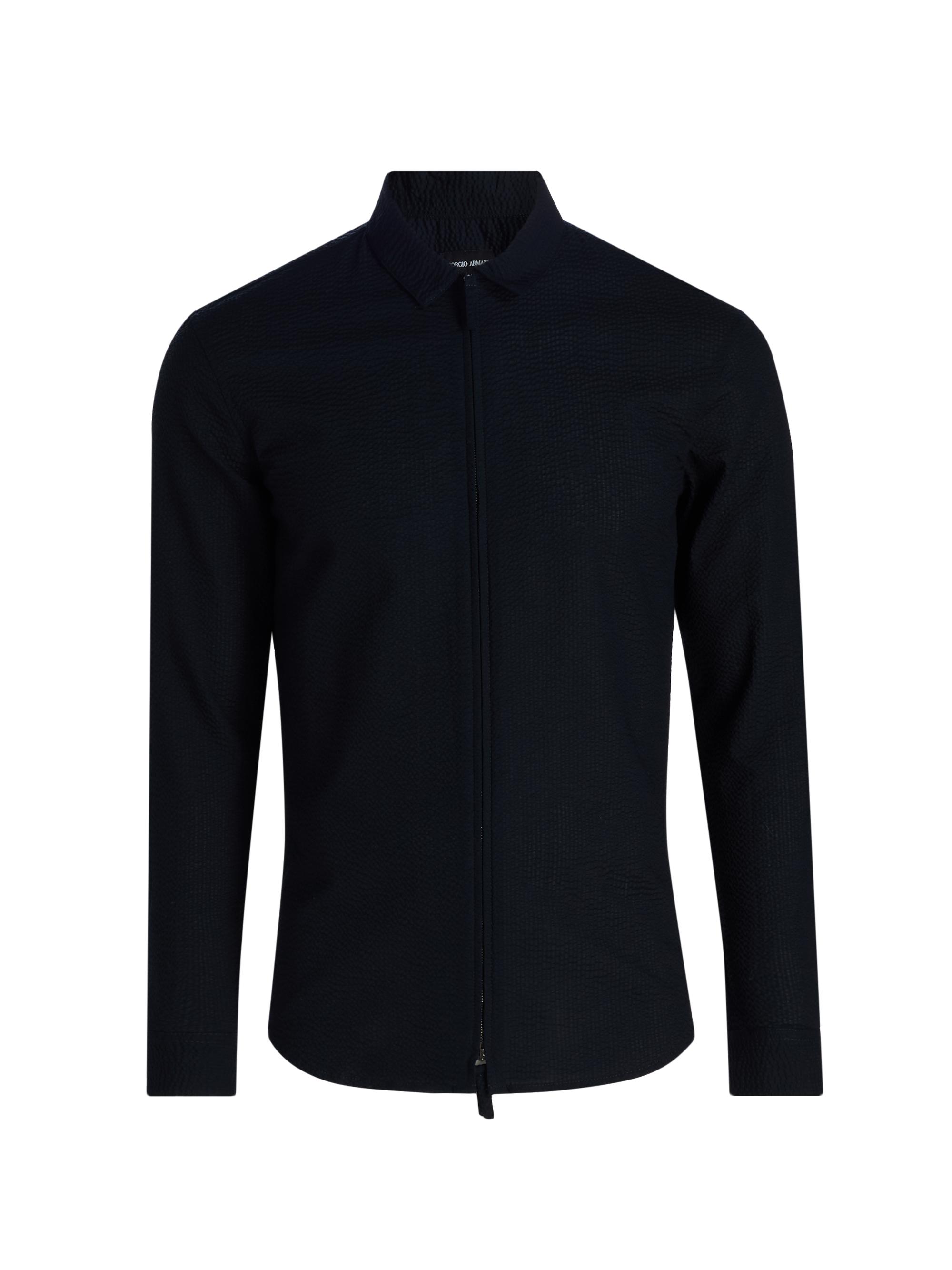 Giorgio Armani Men's Solid Seerscucker Cotton Zip-Front Shirt - Navy