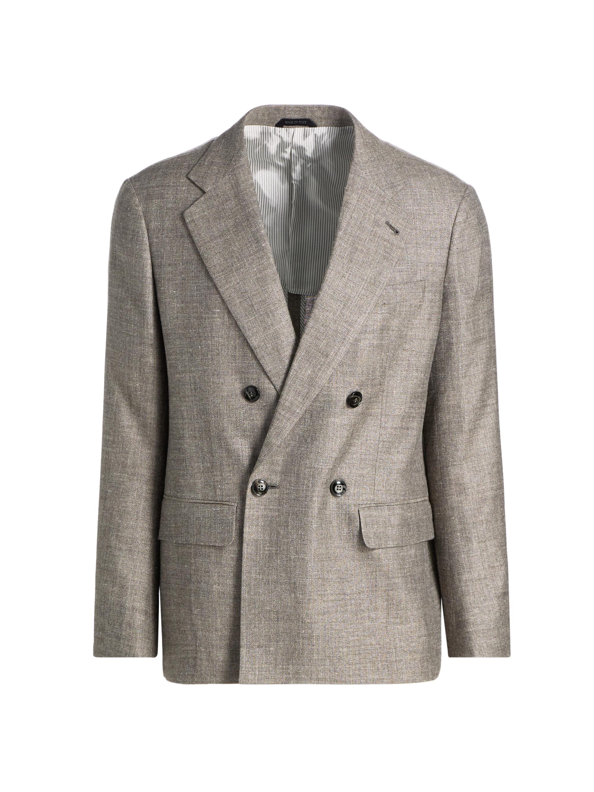 Giorgio Armani Men's Linen-Blend Double-Breasted Blazer - Solid Dark