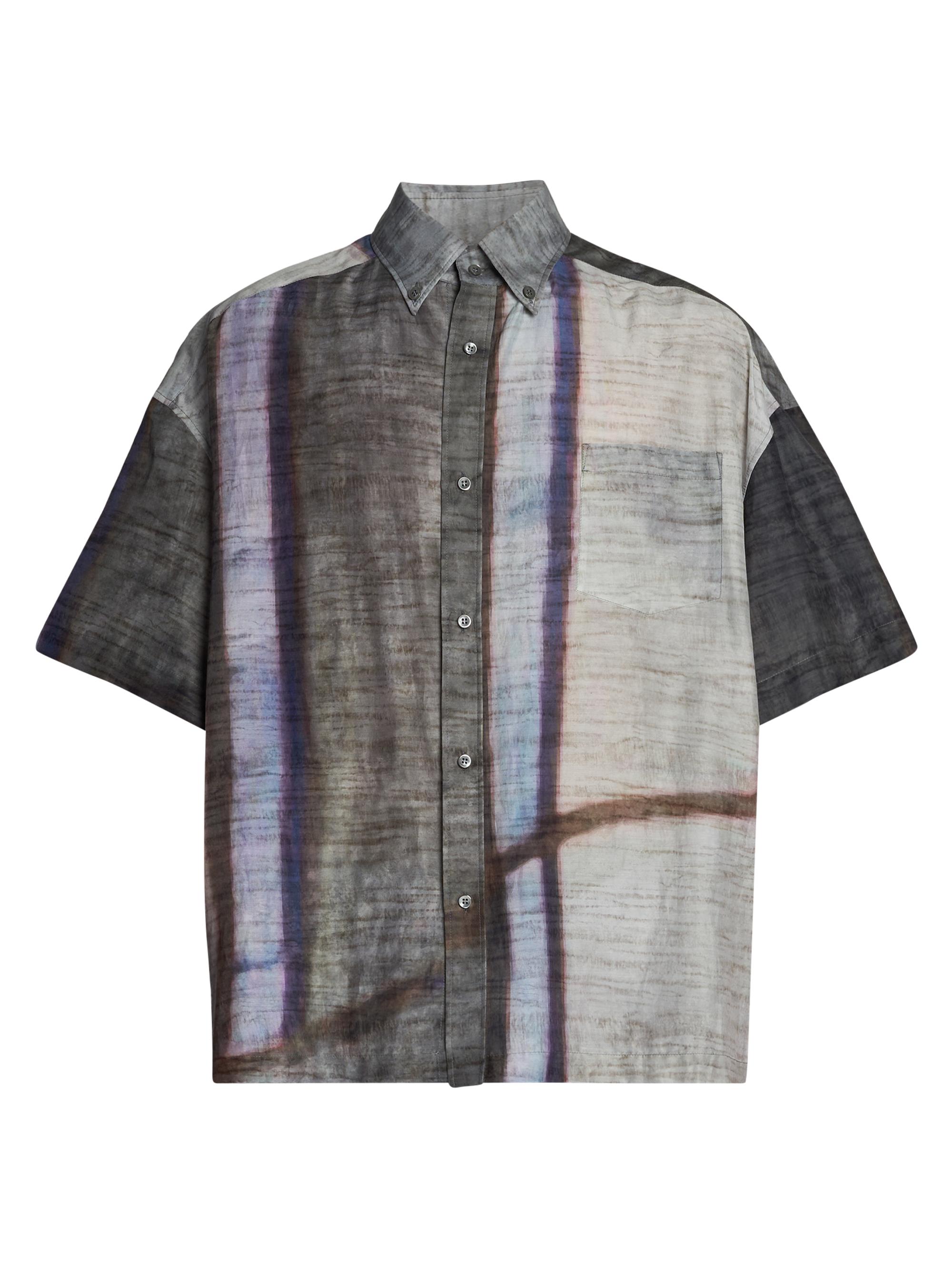 Giorgio Armani Men's Abstract-Print Cotton-Silk Shirt - Solid Medieval