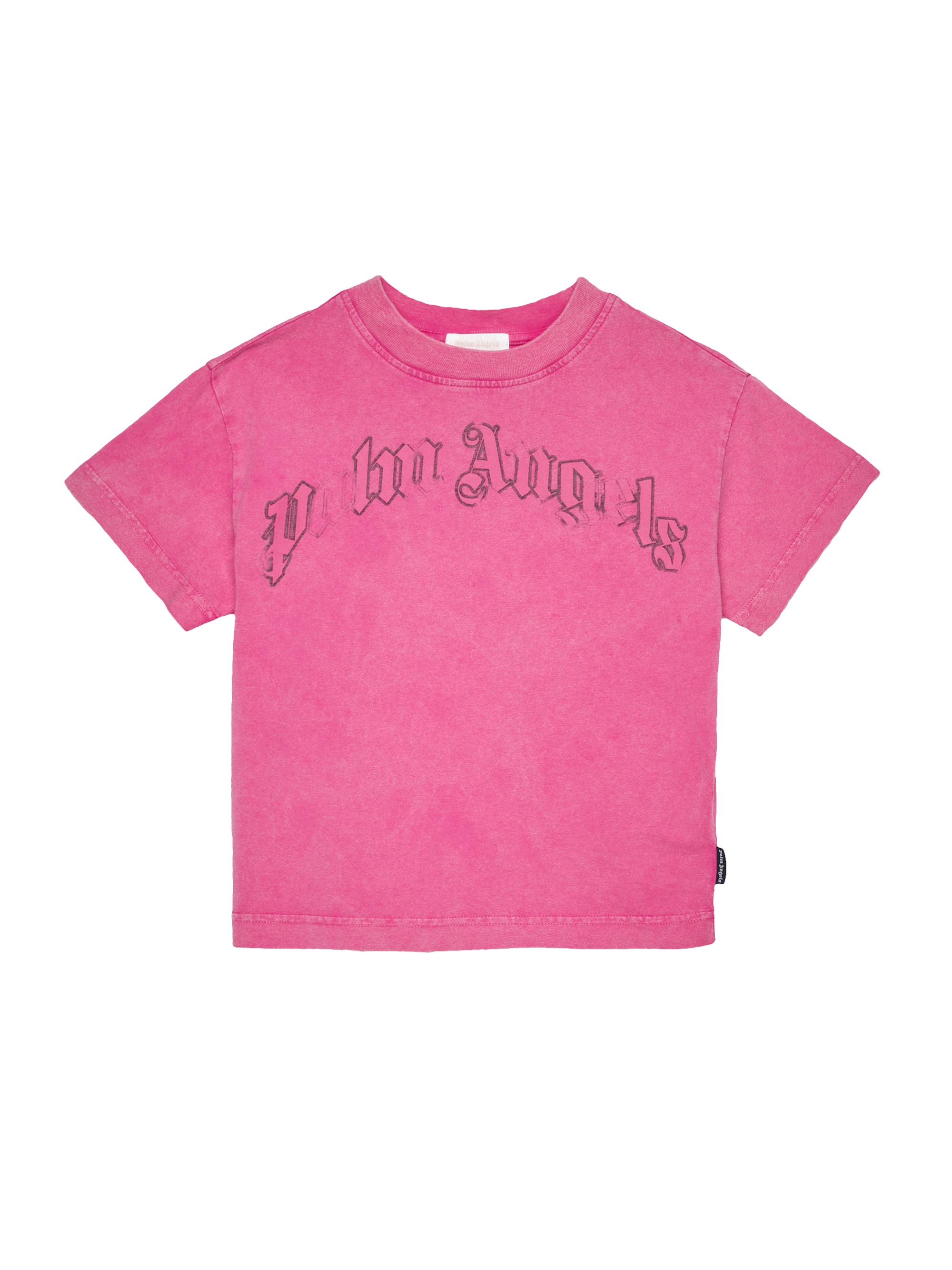 Palm Angels Kid's Curved Logo Faded T-Shirt - Fuschia