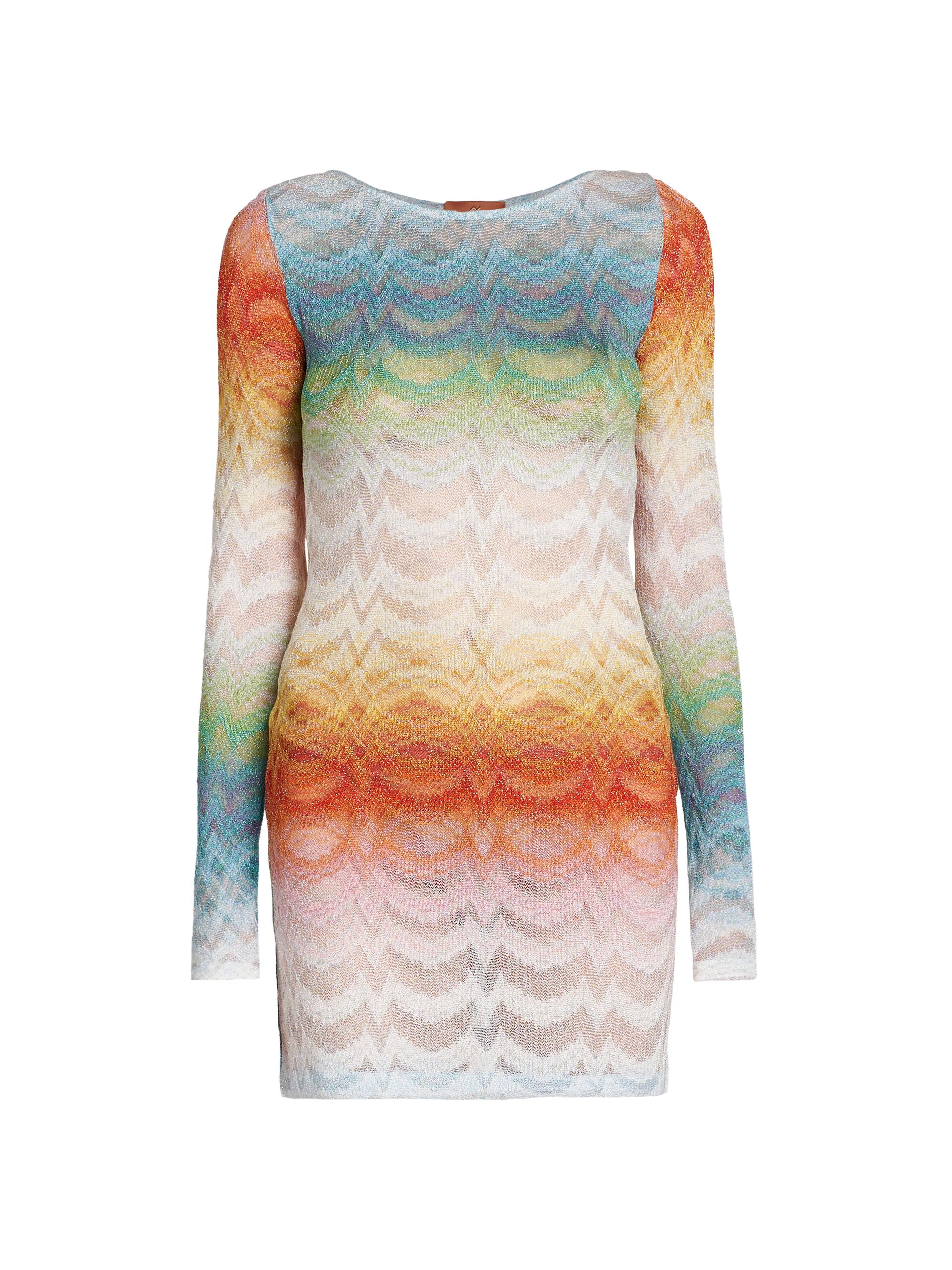 missoni long sleeve dress ribbed viscose-blend with sequins Gold& Brown Missoni long-sleeved maxi dress in
