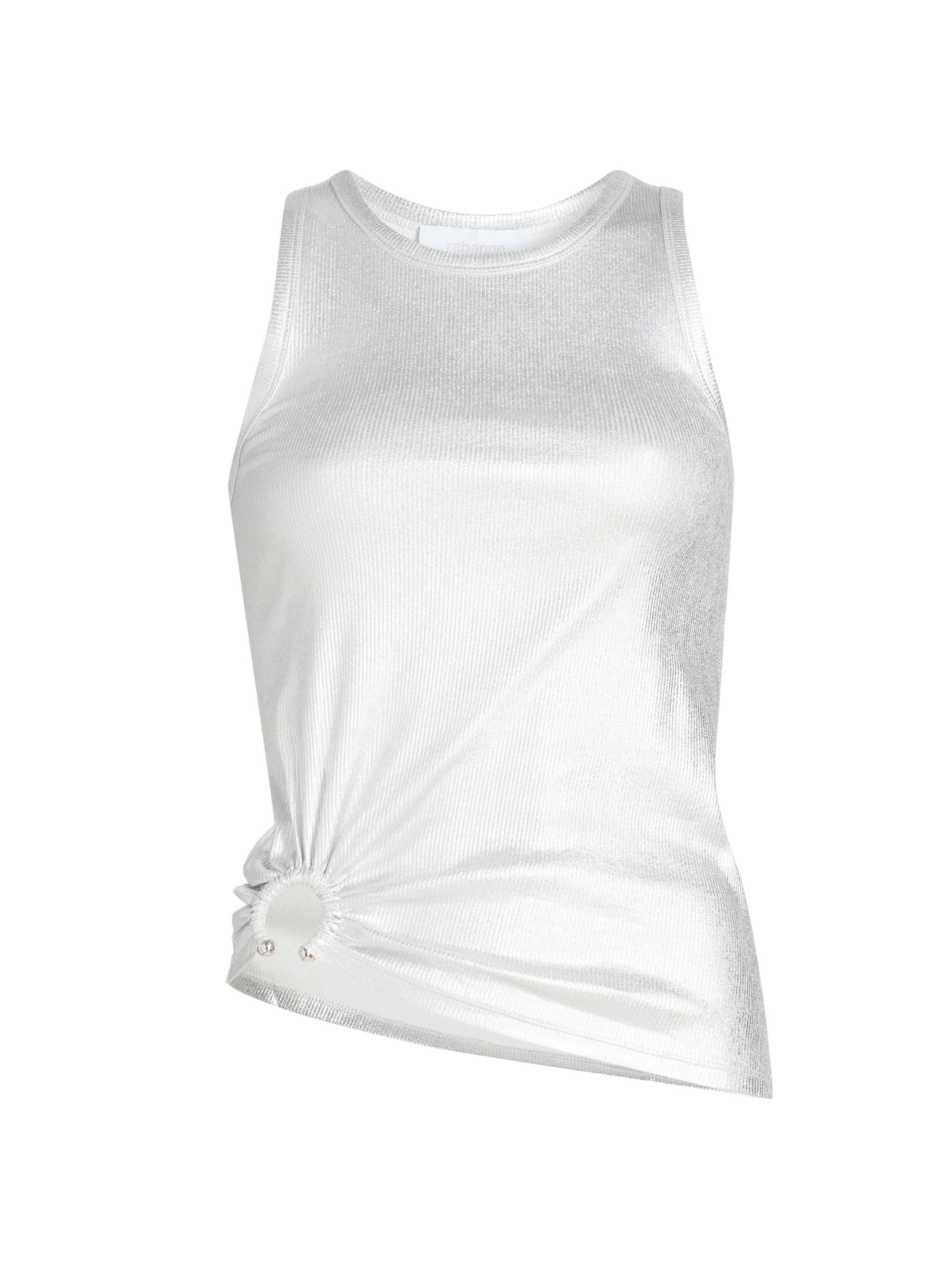 Rabanne Women's Ring-Accented Metallic Ribbed Tank Top - Silver