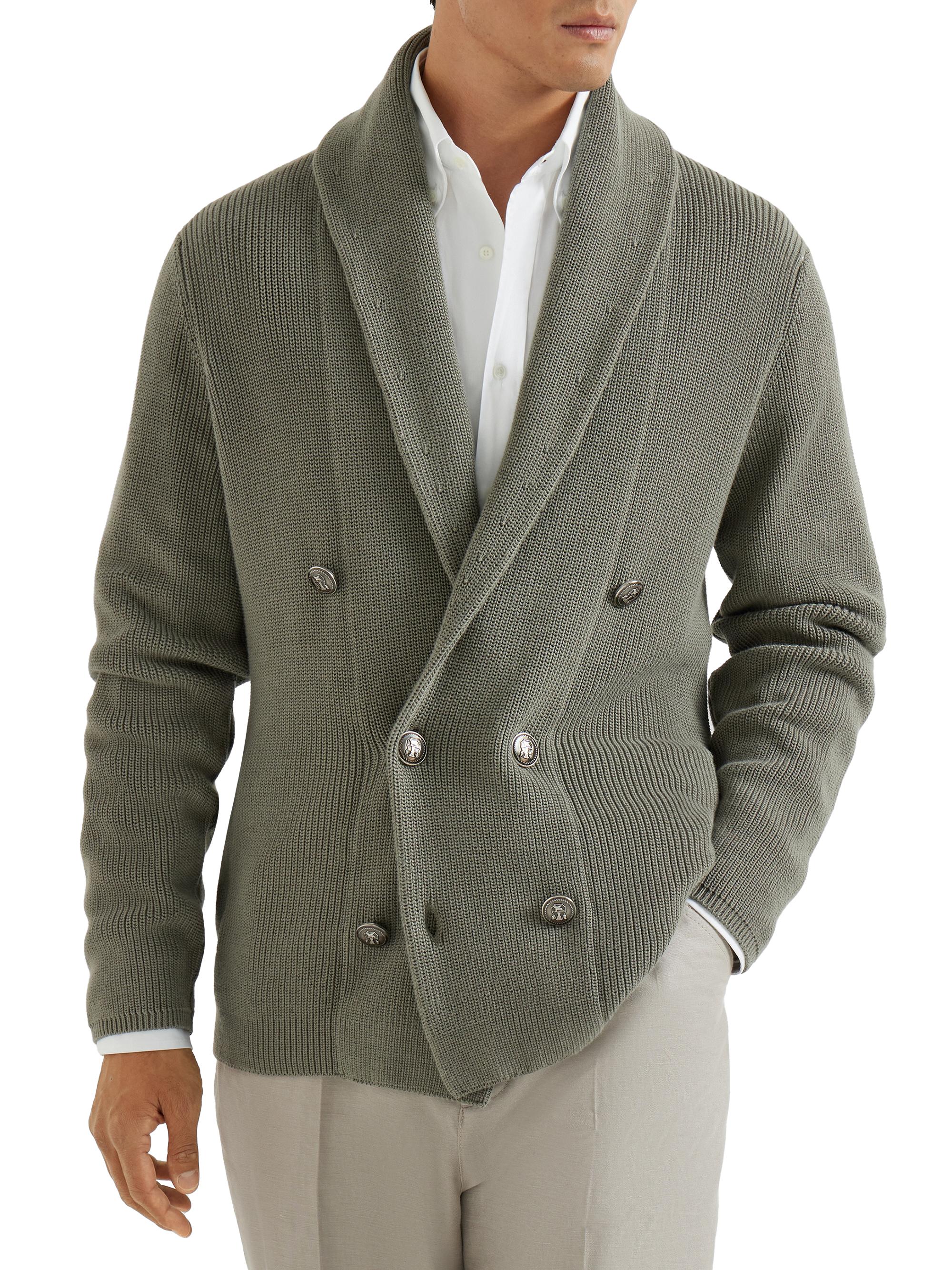 Cotton Half English Rib Cardigan with Metal Buttons
