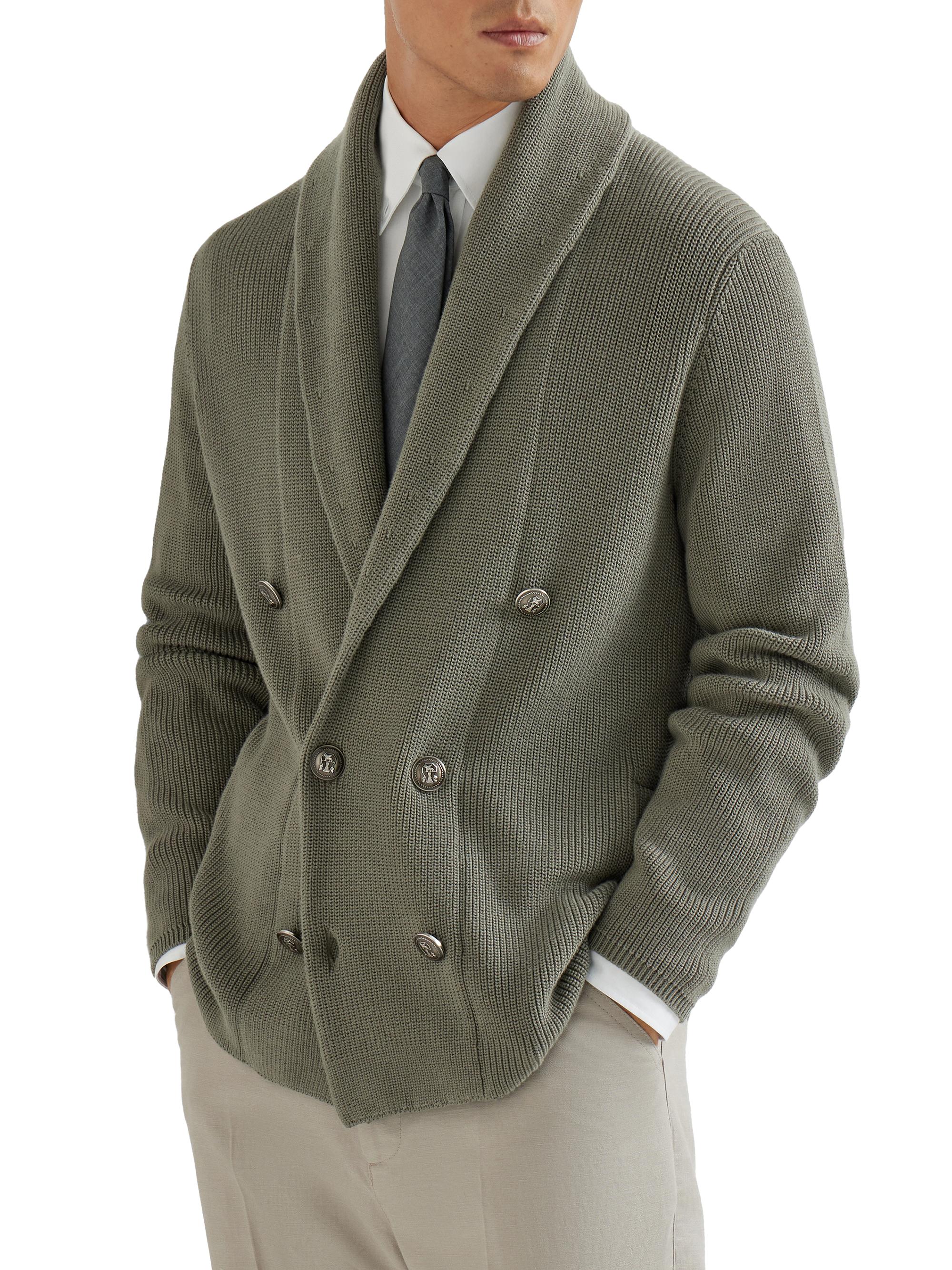 Cotton Half English Rib Cardigan with Metal Buttons