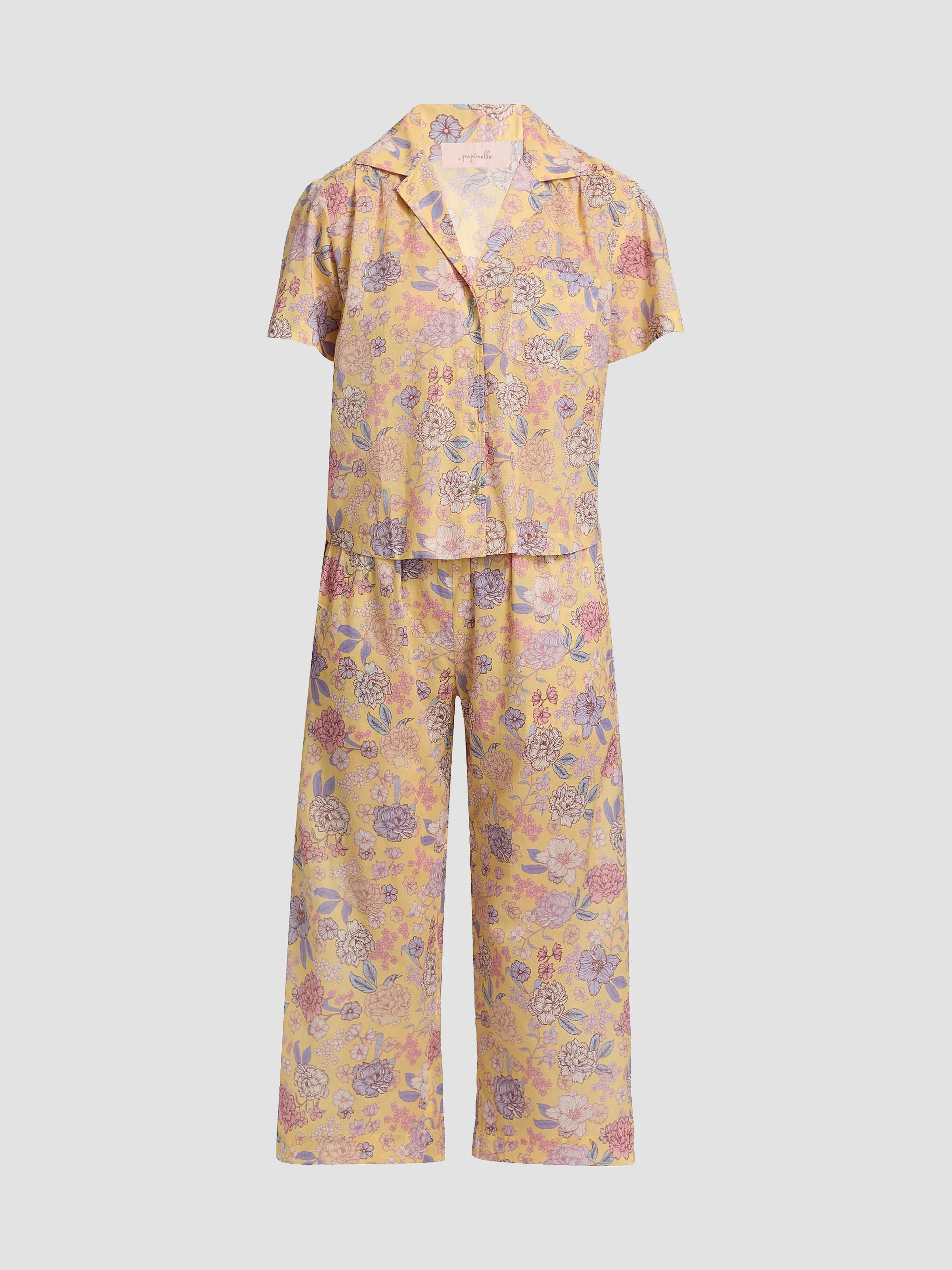 Papinelle Women's Karolina Floral Crop Pajamas - Golden Haze - Size XS