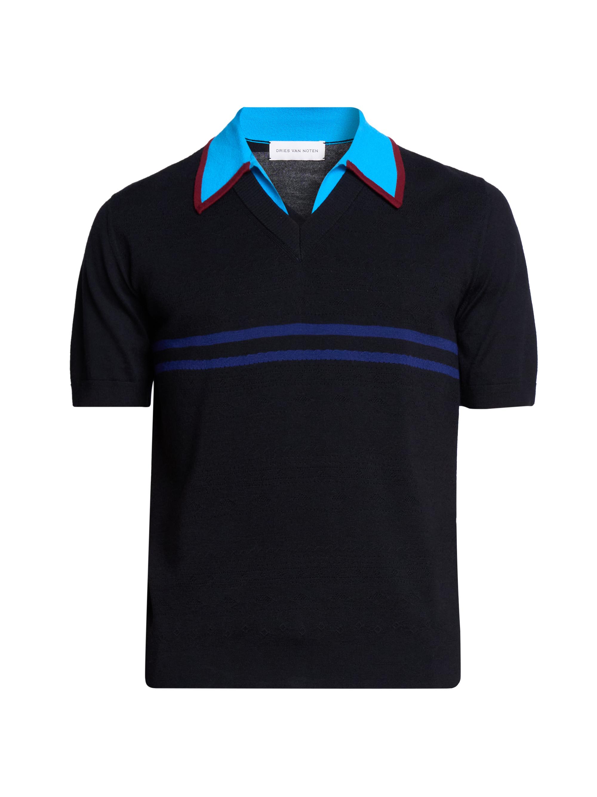 DRIES VAN NOTEN “STRIPE SWEATER POLO” Dries Van Noten Men's Contrast-Trim Knit Polo Sweater | Neiman Marcus