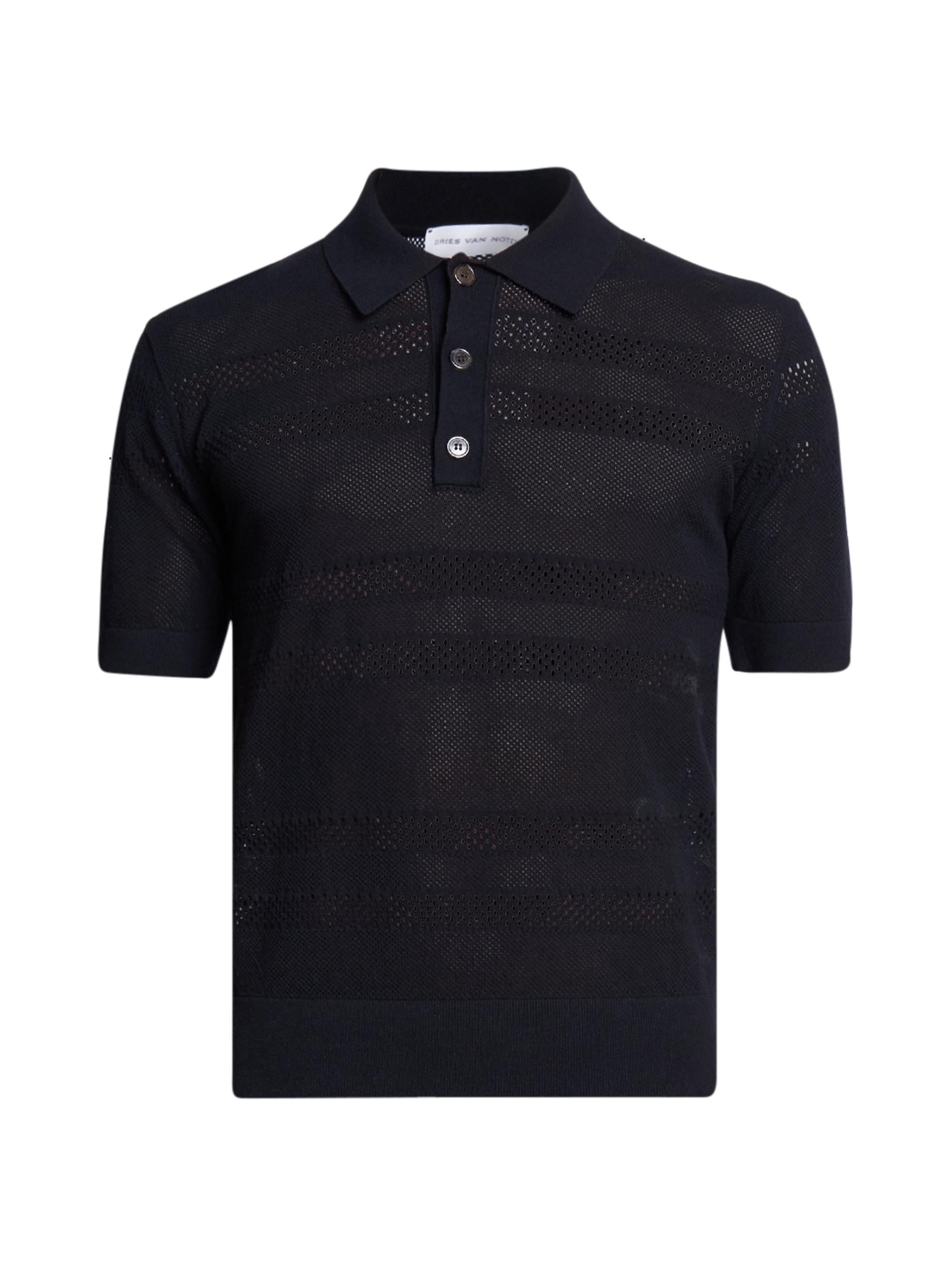 Dries Van Noten Sheer Striped Loose-Knit Polo Shirt | Saks Fifth