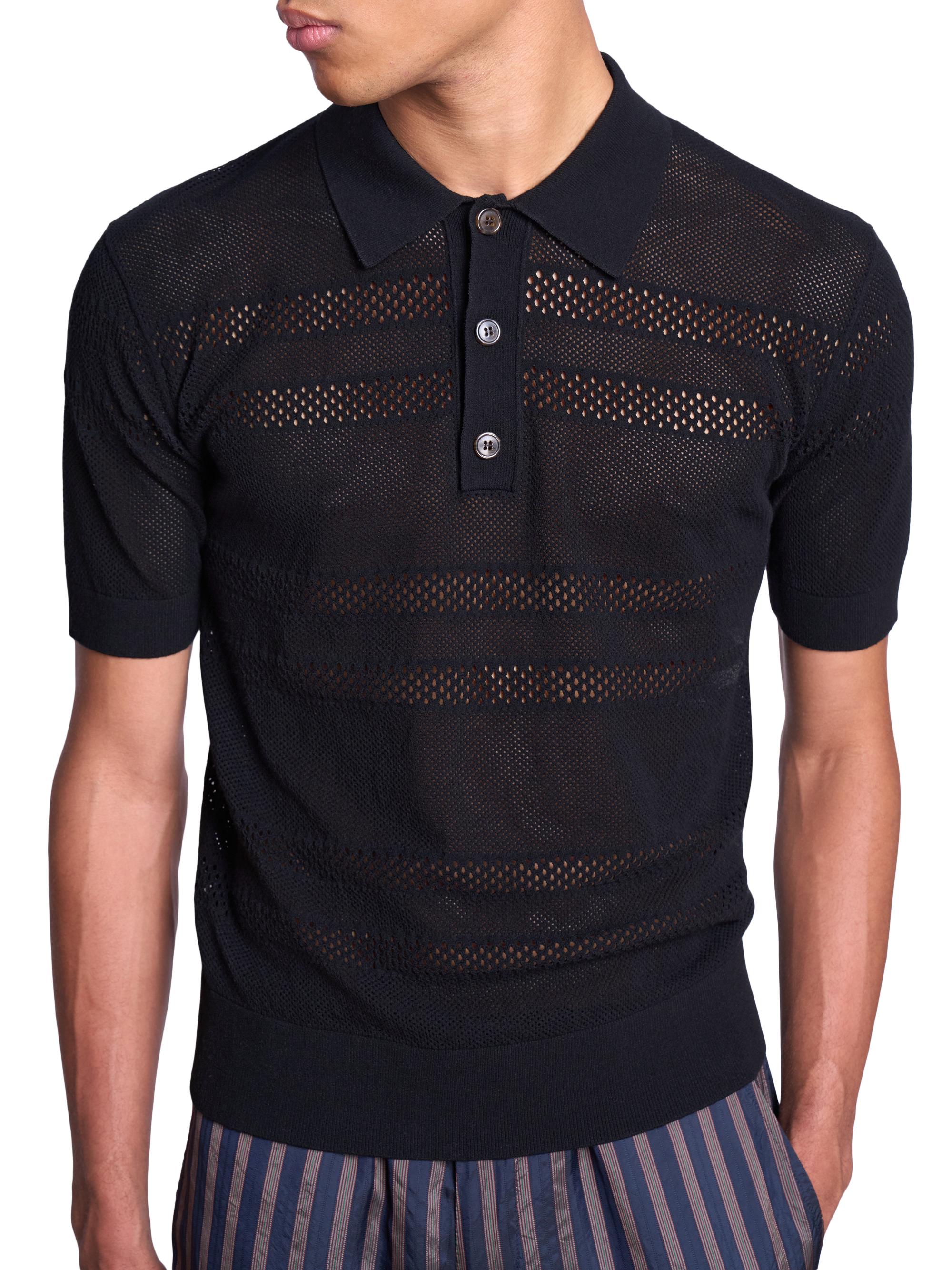 Dries Van Noten Sheer Striped Loose-Knit Polo Shirt | Saks Fifth