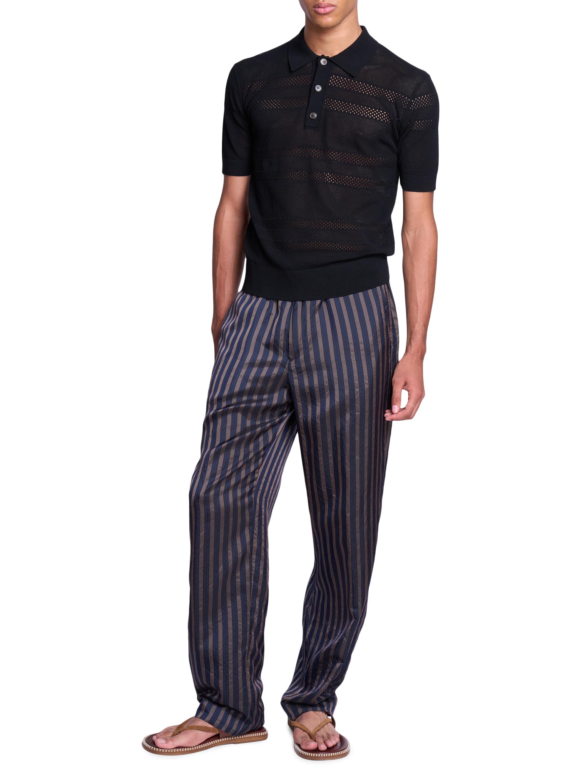 トップス < Dries Van Noten >Oversize Slubbed Polo Dries Van Noten Sheer Striped Loose-Knit Polo Shirt | Saks Fifth